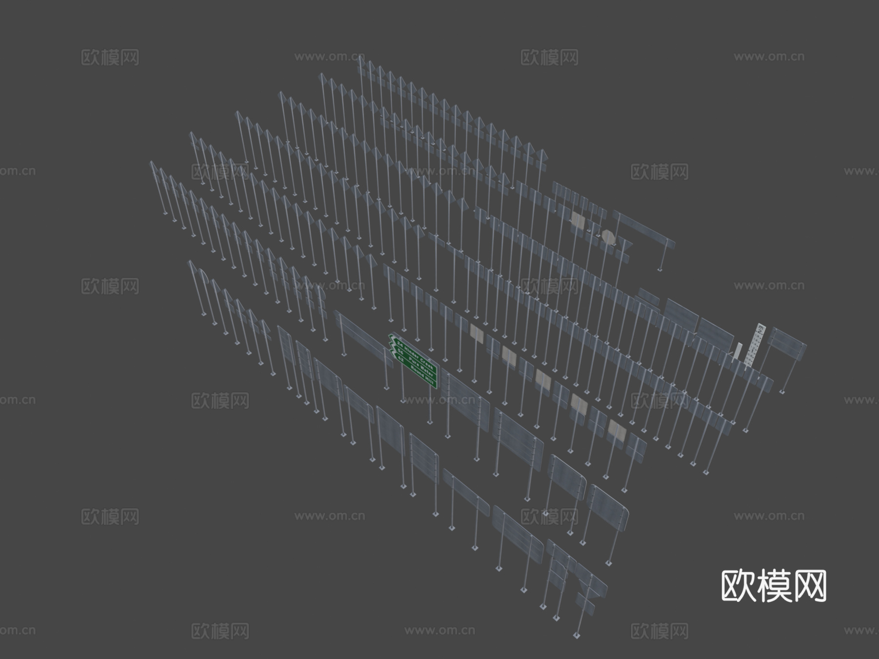 现代道路交通指示牌 警告标识3d模型
