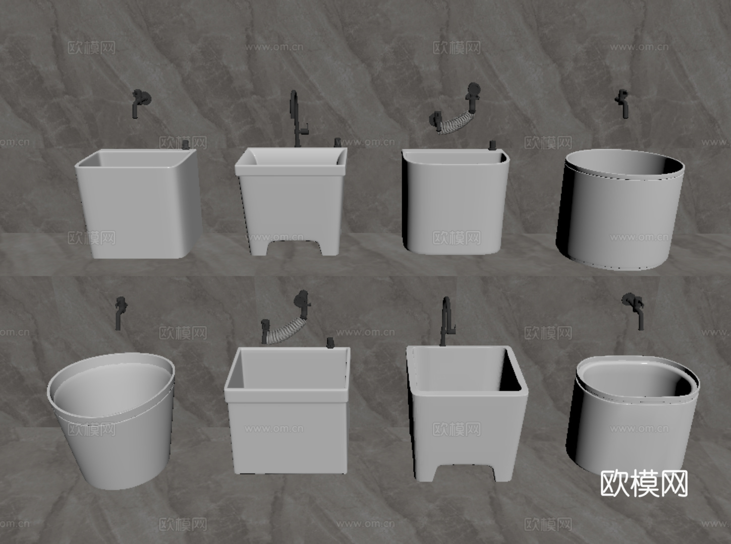 现代陶瓷拖把池 水龙头 拖布池 墩布池su模型下载（渲染图1）