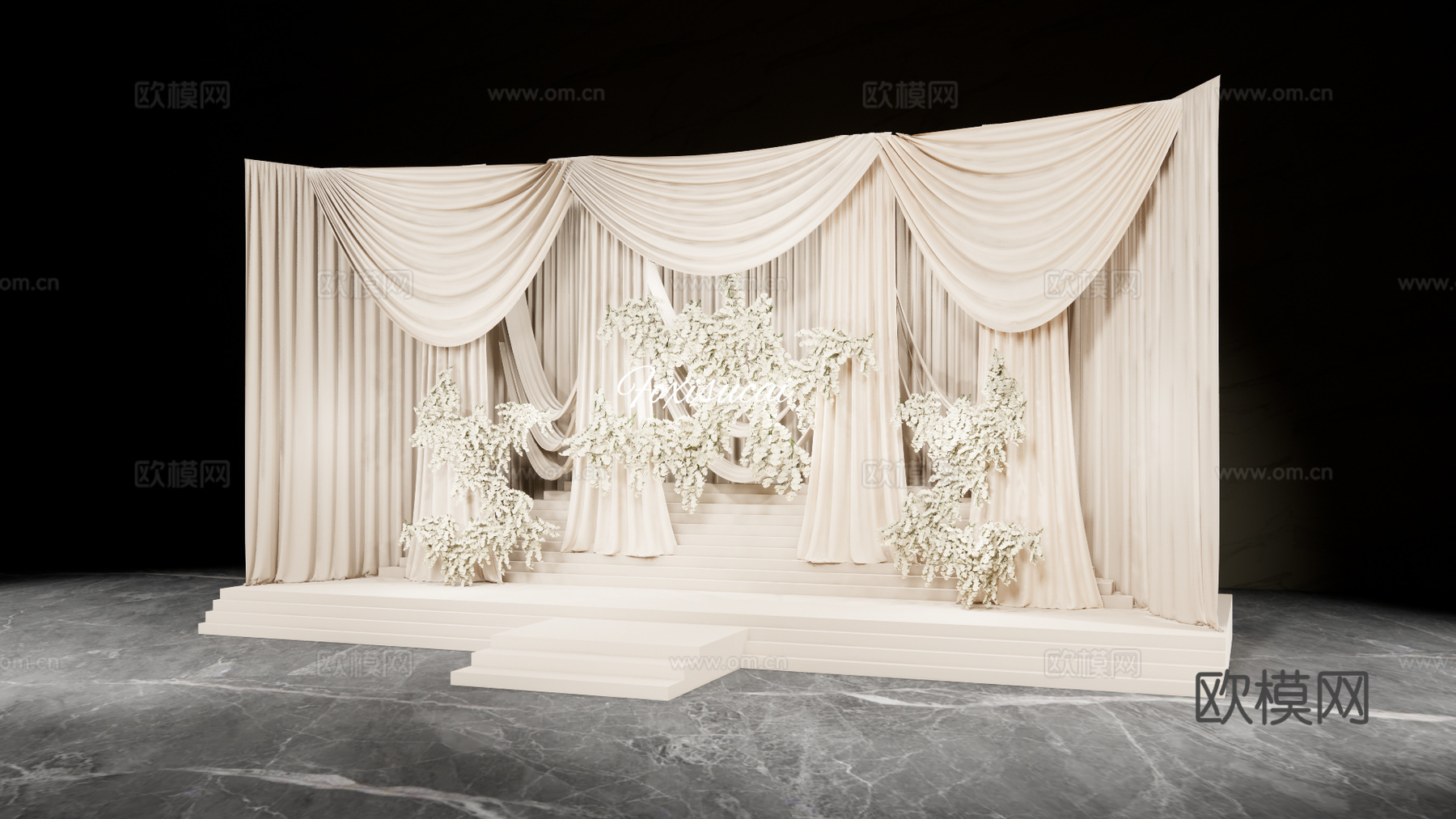 浅香槟色秀场风布幔婚礼su模型下载（渲染图4）