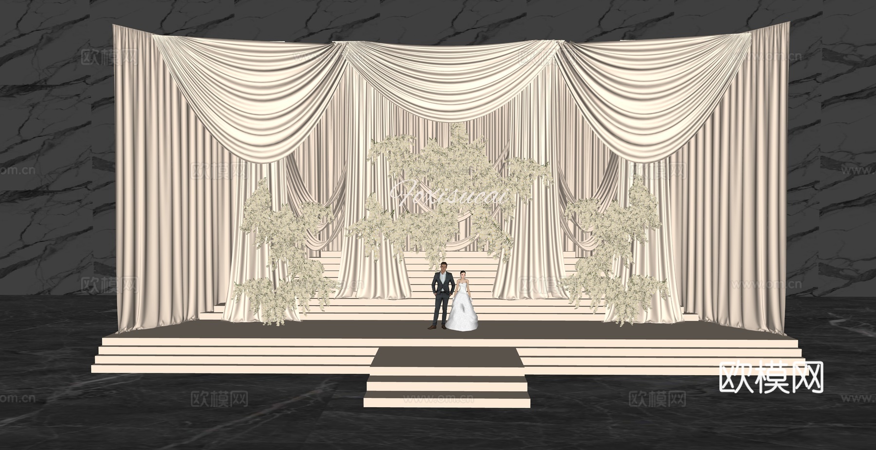 浅香槟色秀场风布幔婚礼su模型下载（渲染图1）