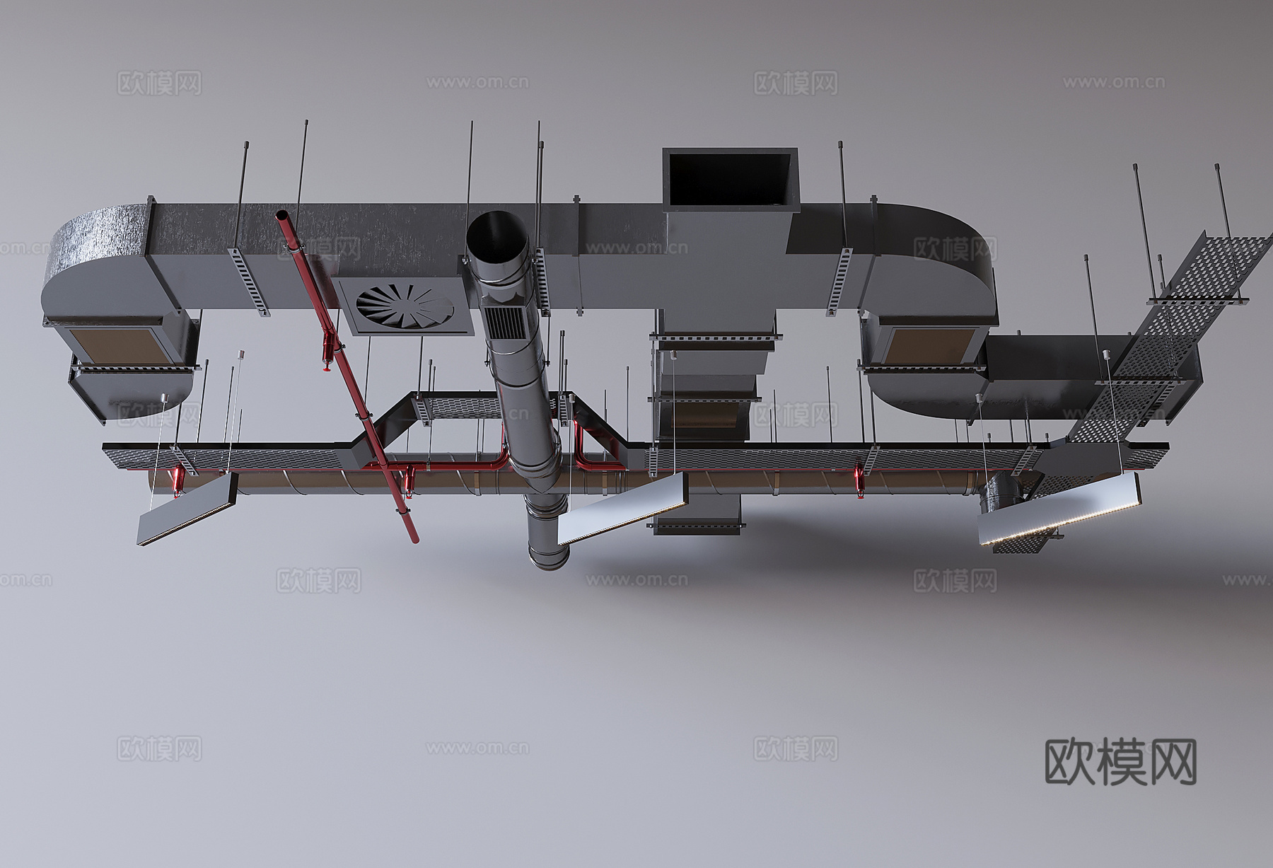 工业风管道吊顶 管道裸顶su模型