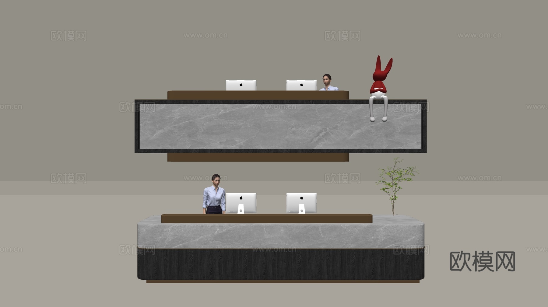 现代公司前台 接待台 服务台su模型下载（渲染图1）