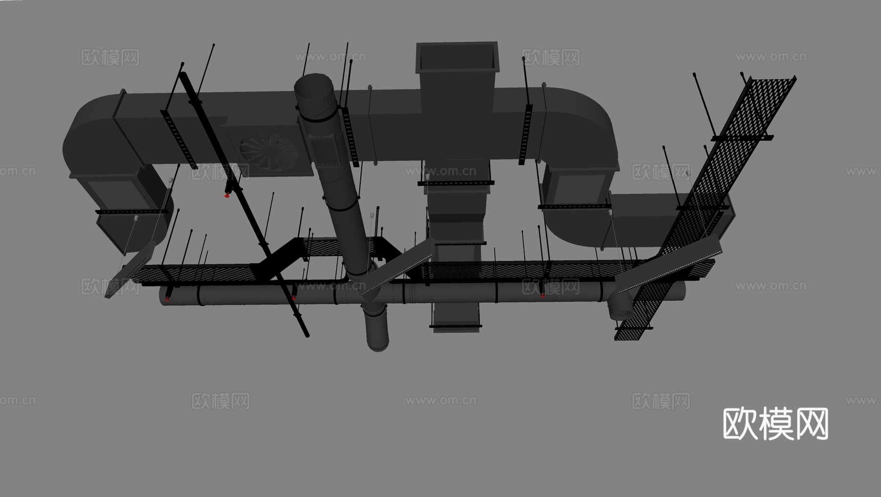 工业风管道吊顶 管道裸顶su模型