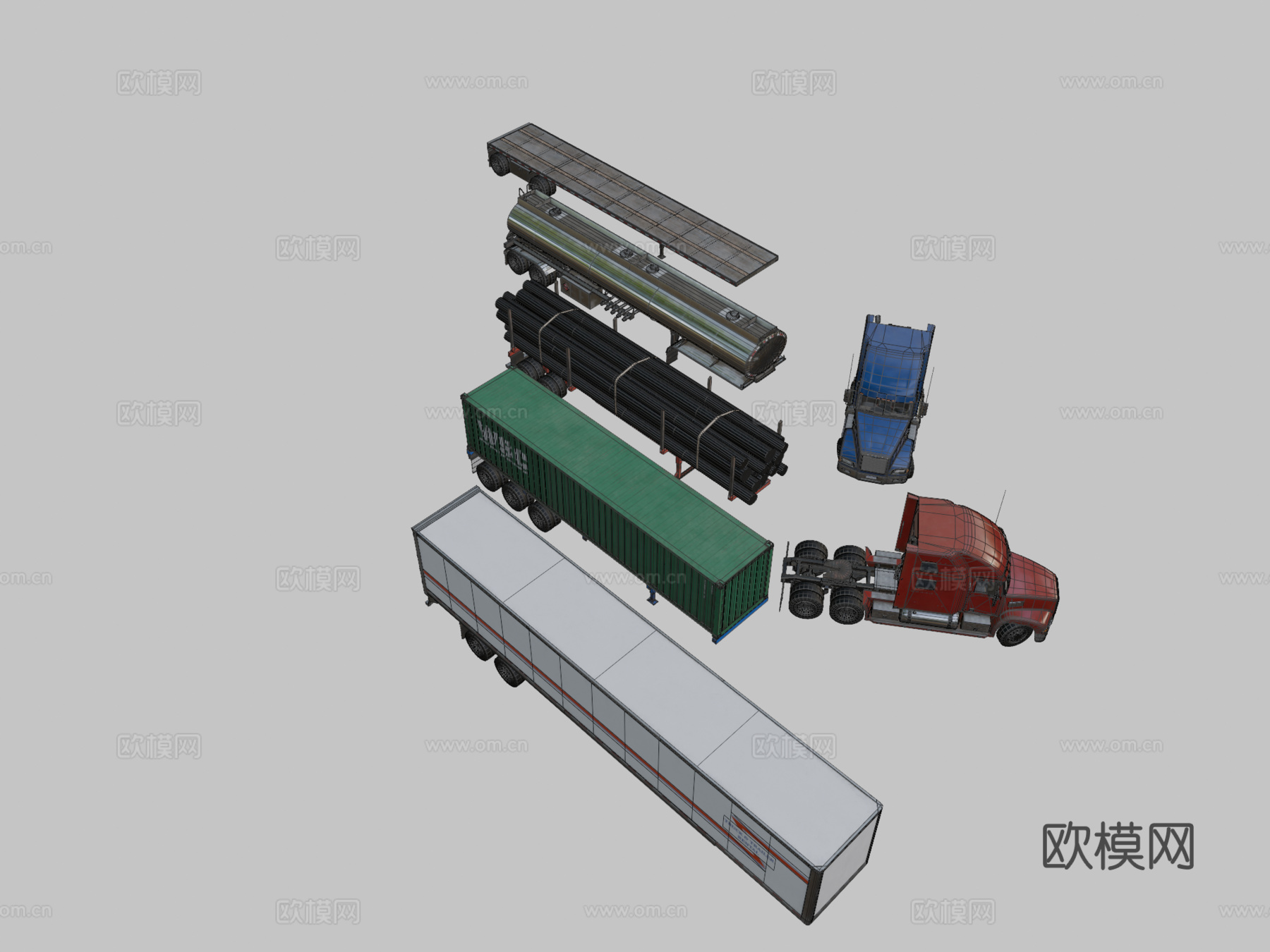 半挂车 货运车3d模型