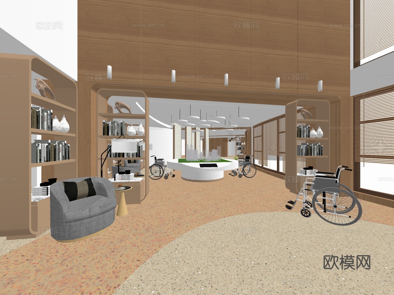 养老院  养老院大厅 康复中心su模型下载（渲染图1）