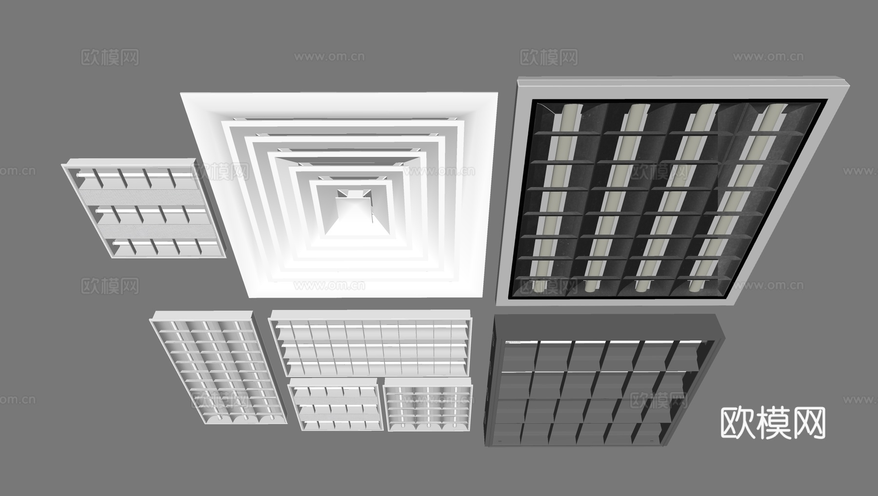 格栅灯长条灯灯管 中央空调出风口 排风口su模型下载（渲染图1）