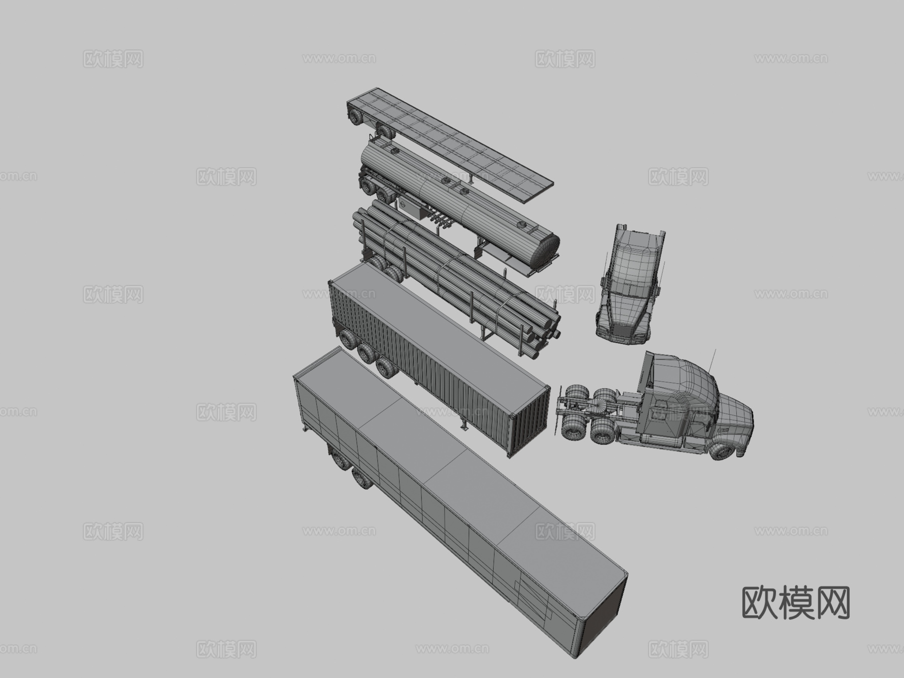 半挂车 货运车3d模型