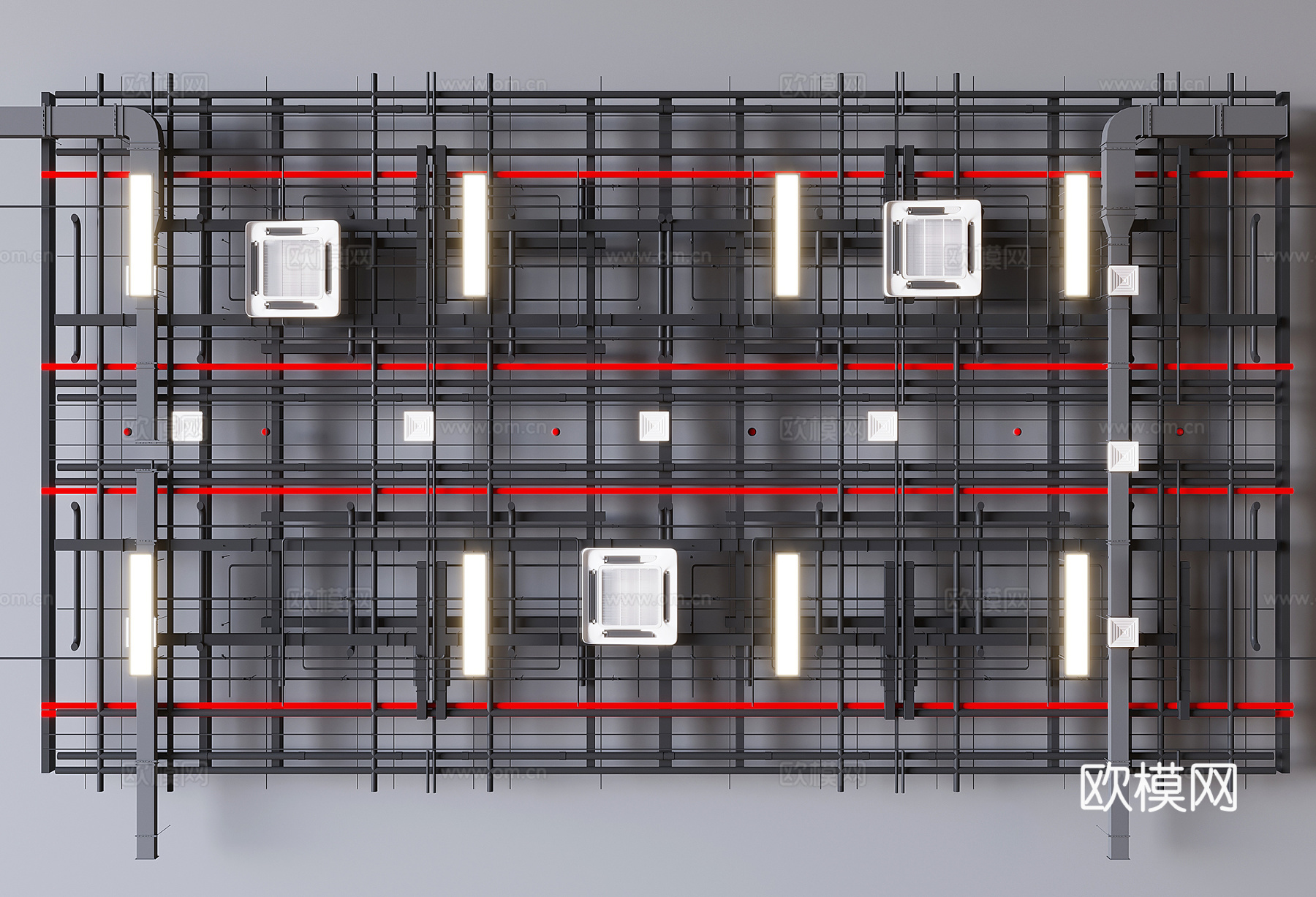 工业风吊顶 空调管道 天花吊顶3d模型