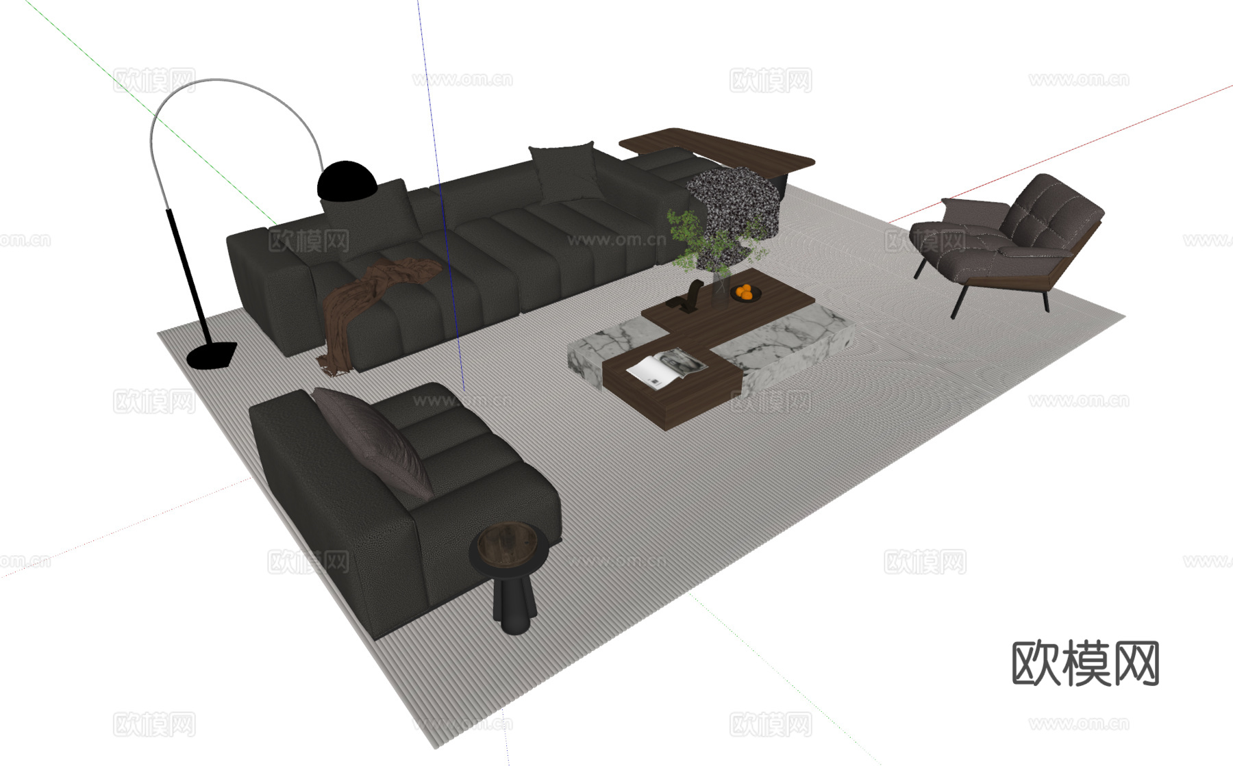 意式组合沙发su模型下载（渲染图1）