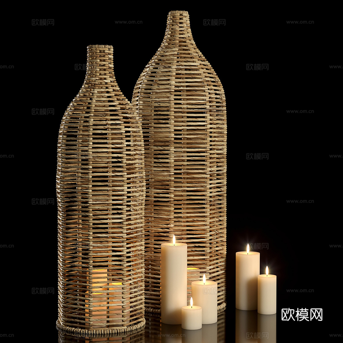 侘寂藤编景观灯 藤编台灯 蜡烛su模型下载（渲染图2）
