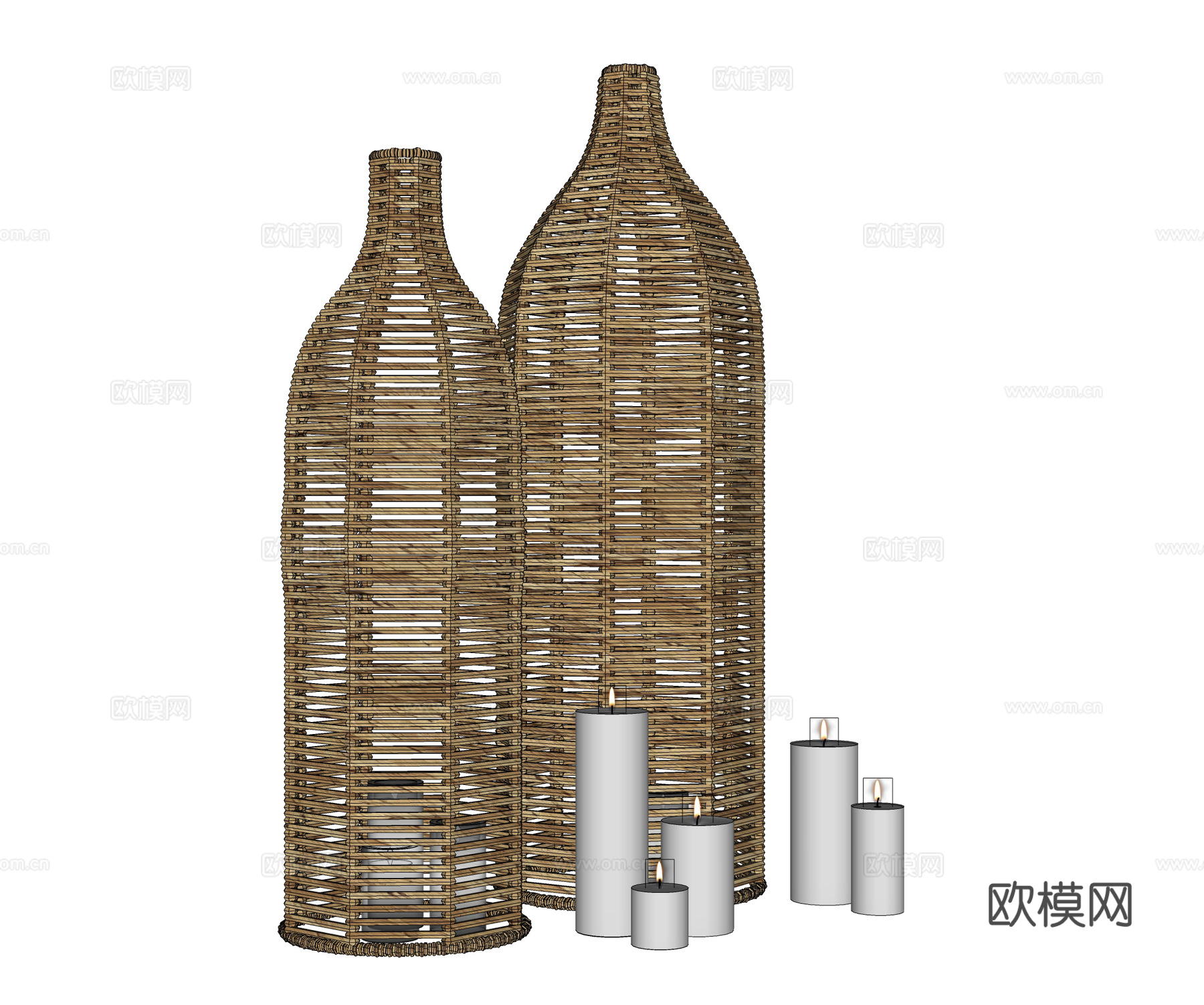 侘寂藤编景观灯 藤编台灯 蜡烛su模型下载（渲染图1）