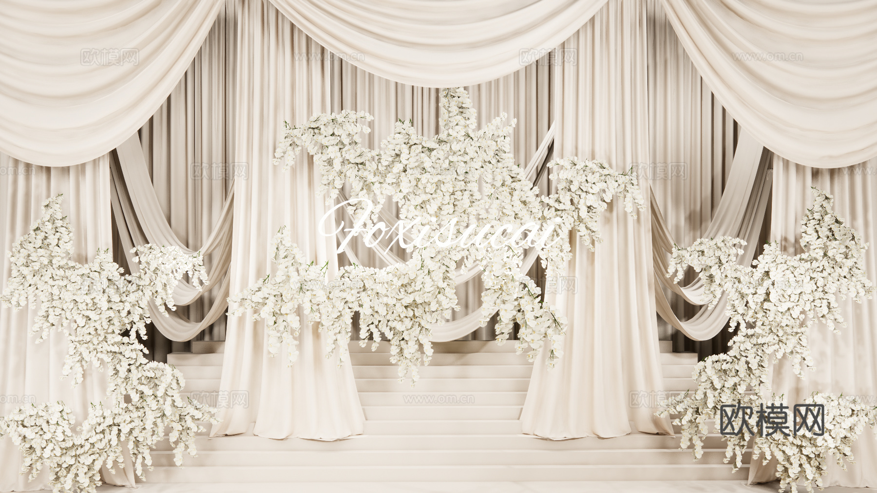 浅香槟色秀场风布幔婚礼su模型下载（渲染图5）