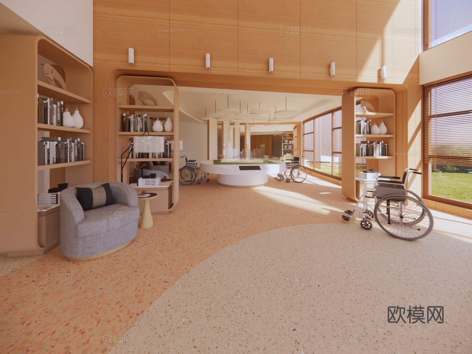 养老院  养老院大厅 康复中心su模型下载（渲染图2）