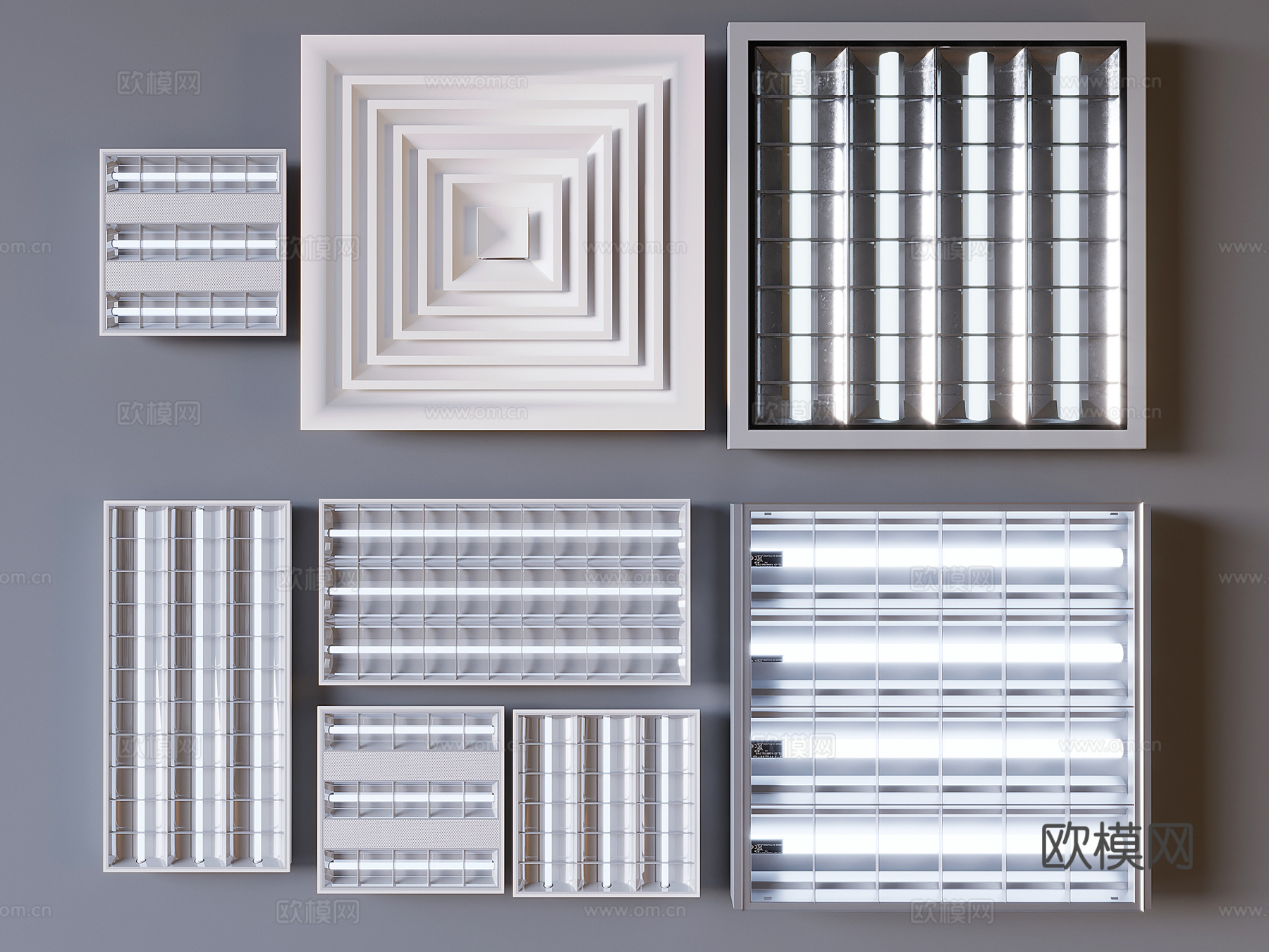 格栅灯长条灯灯管 中央空调出风口 排风口su模型下载（渲染图2）