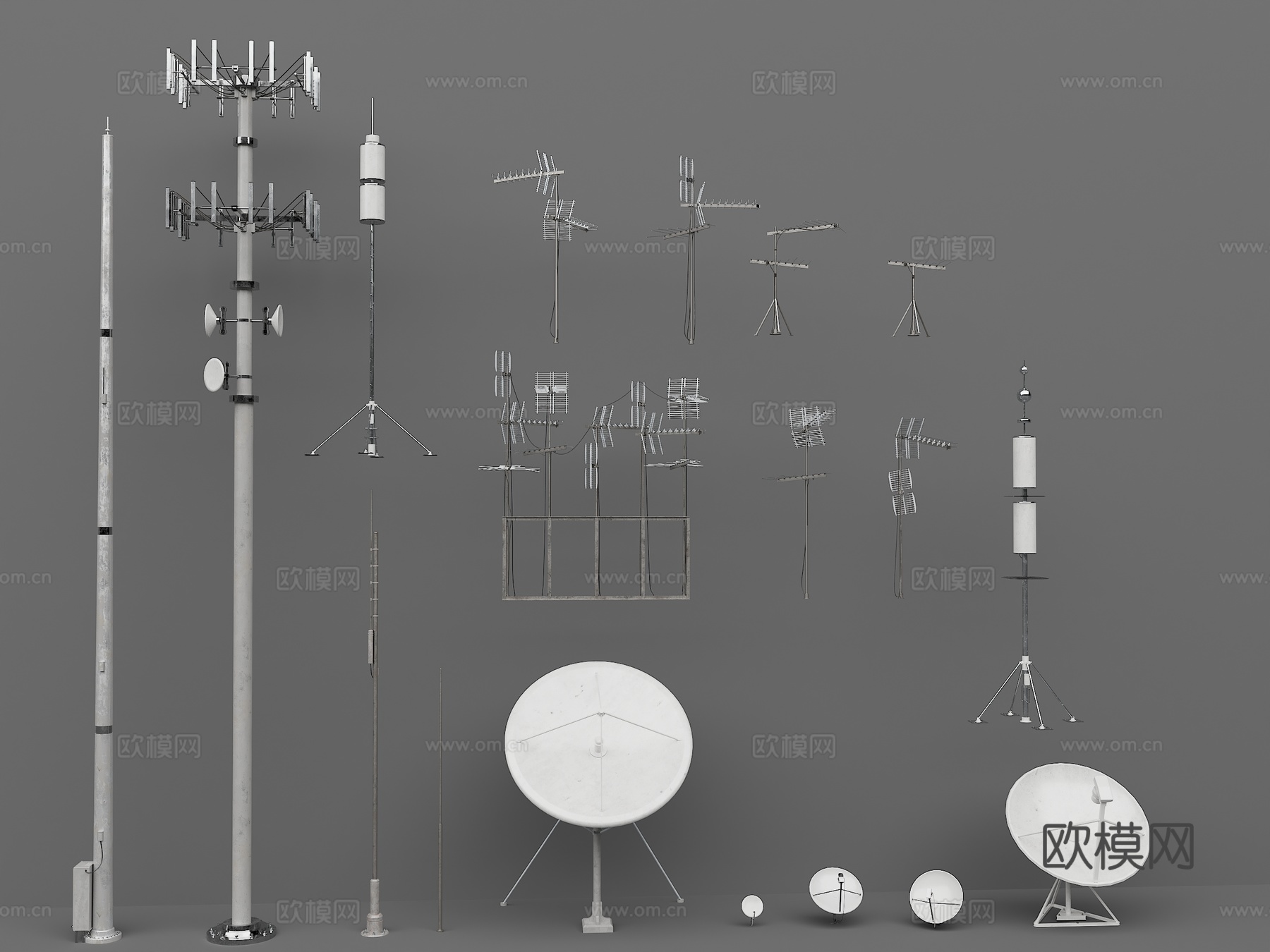 天线 信号塔 信号线 信号接收器3d模型