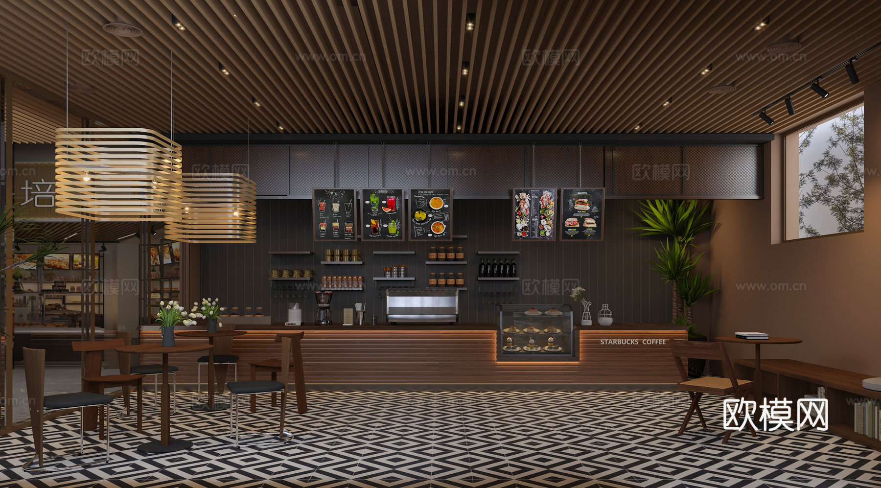 现代咖啡厅3d模型下载（渲染图1）
