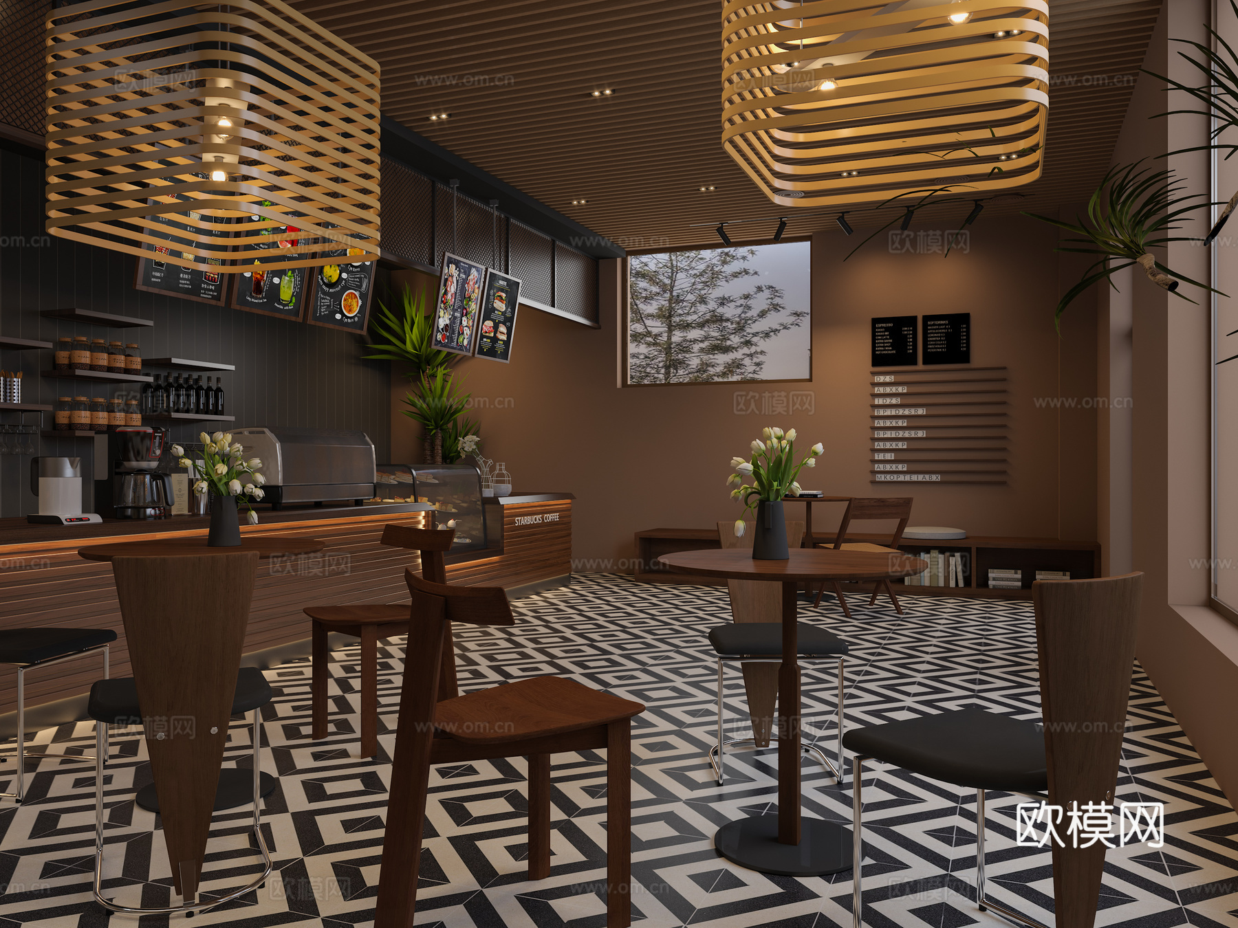 现代咖啡厅3d模型下载（渲染图2）