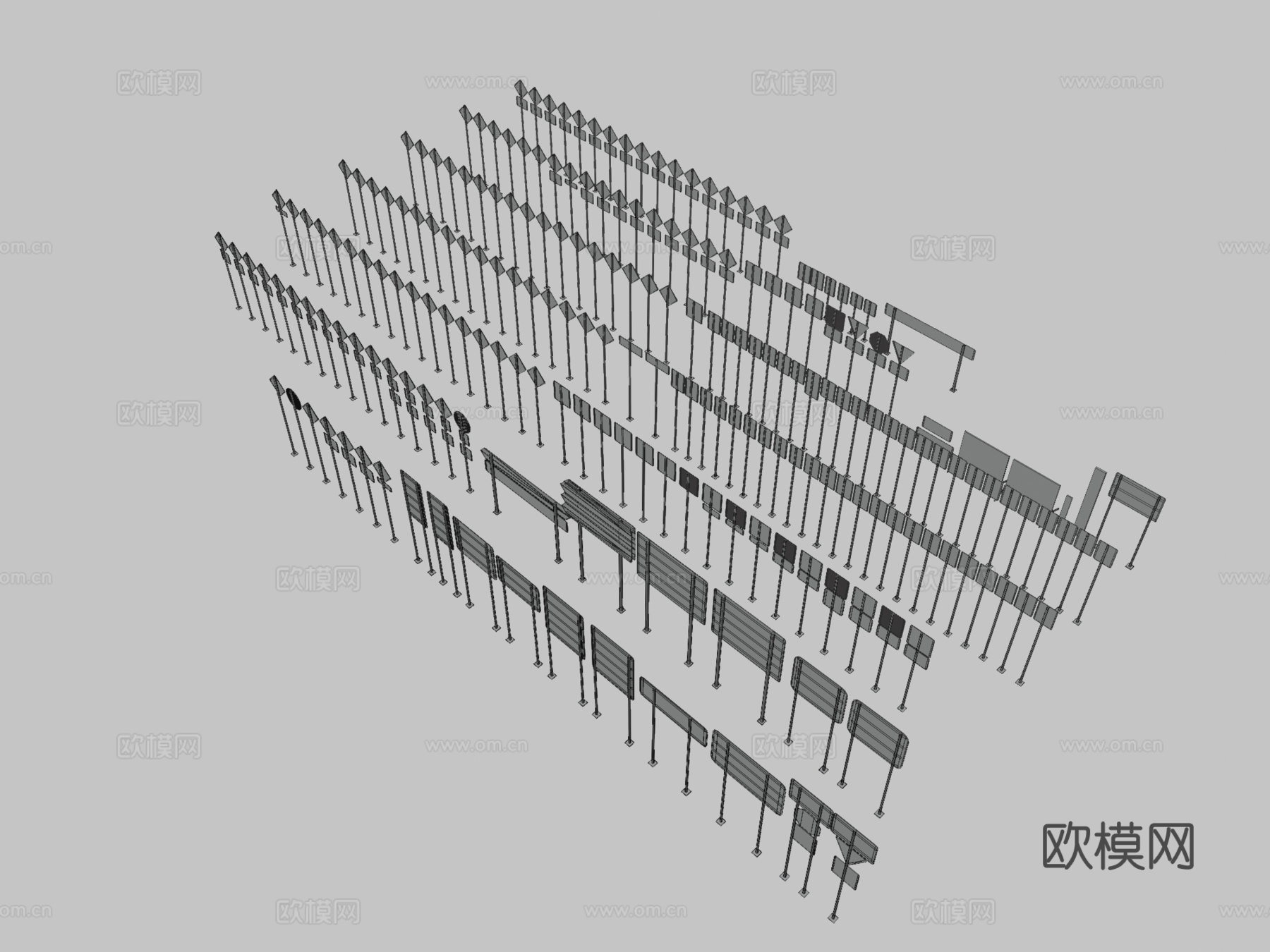 现代道路交通指示牌 警告标识3d模型