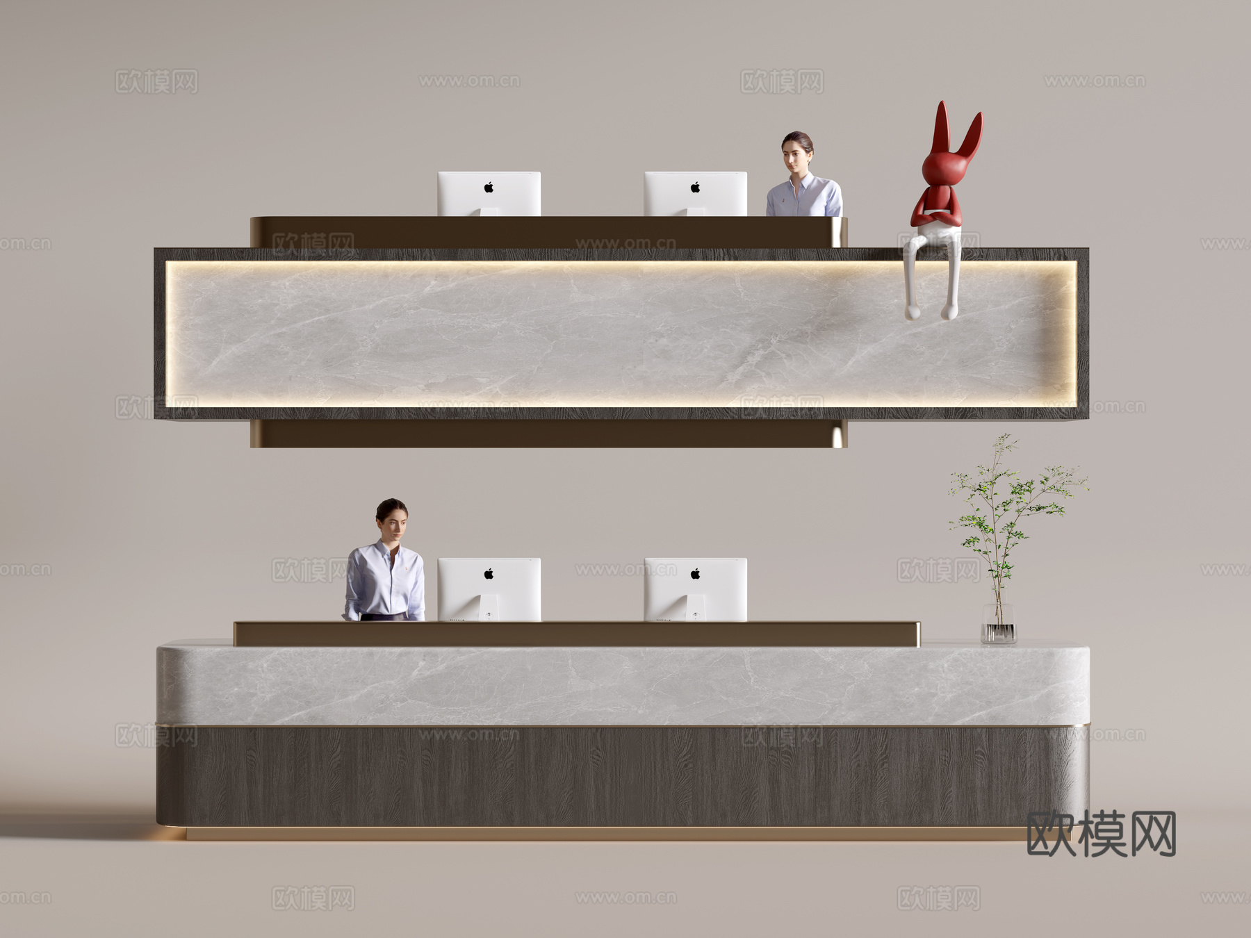 现代公司前台 接待台 服务台su模型下载（渲染图2）