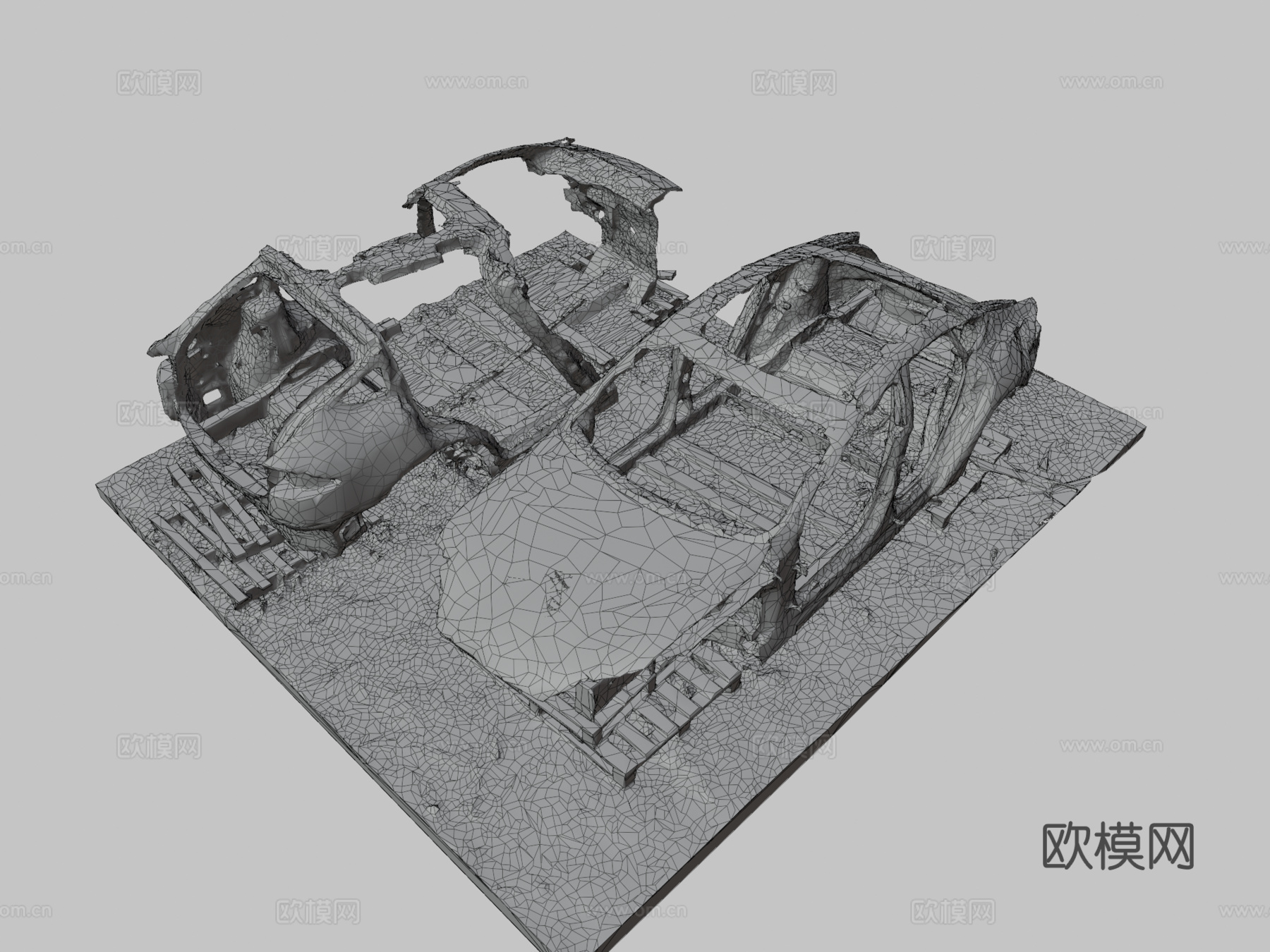 特斯拉汽车 废弃汽车3d模型