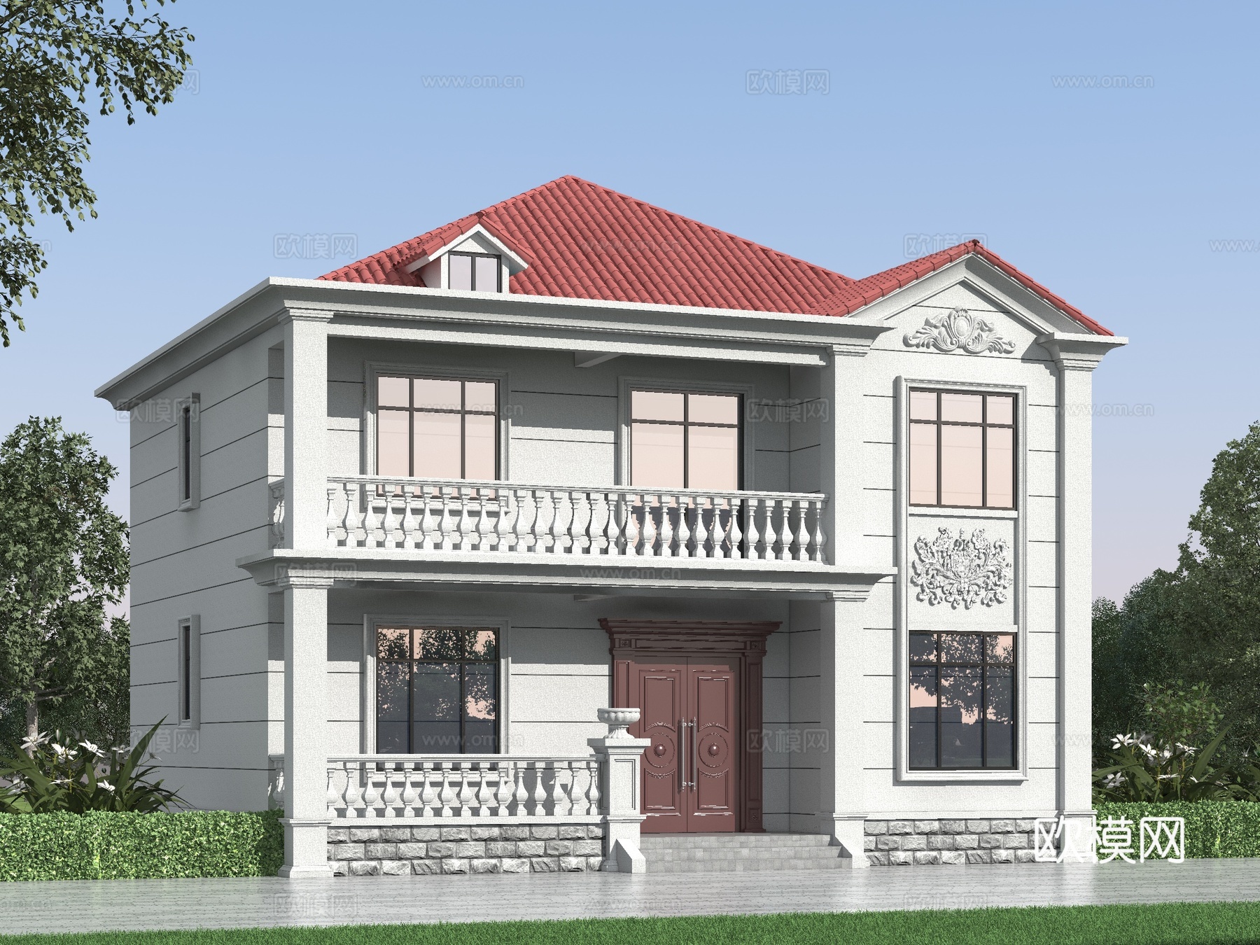 欧式独栋别墅su模型下载（渲染图2）