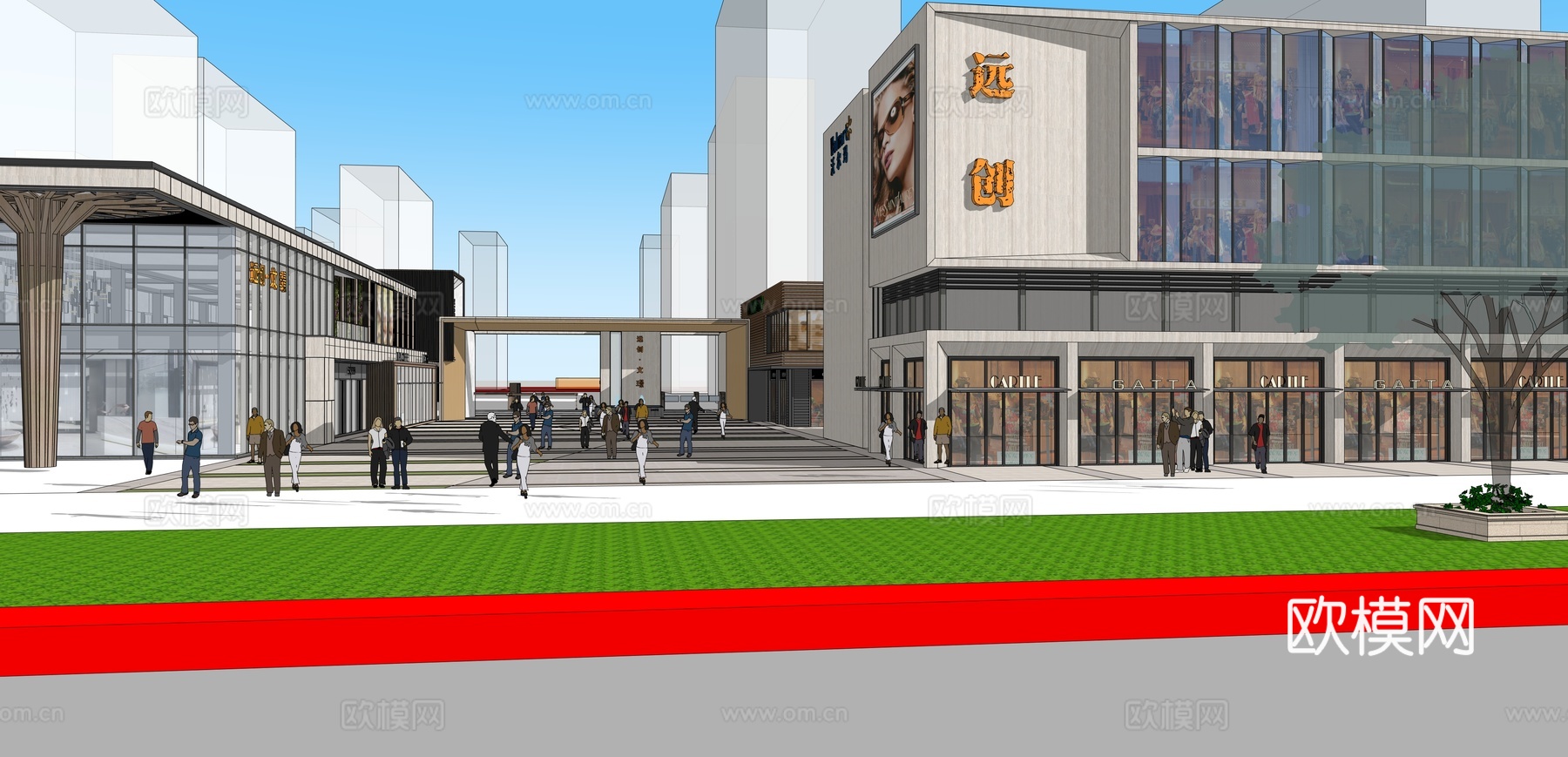 现代商业街 步行街su模型下载（渲染图4）