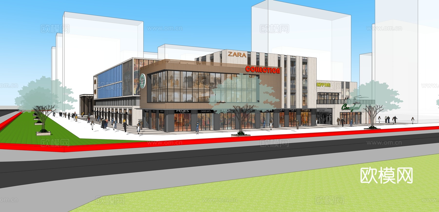 现代商业街 步行街su模型下载（渲染图3）