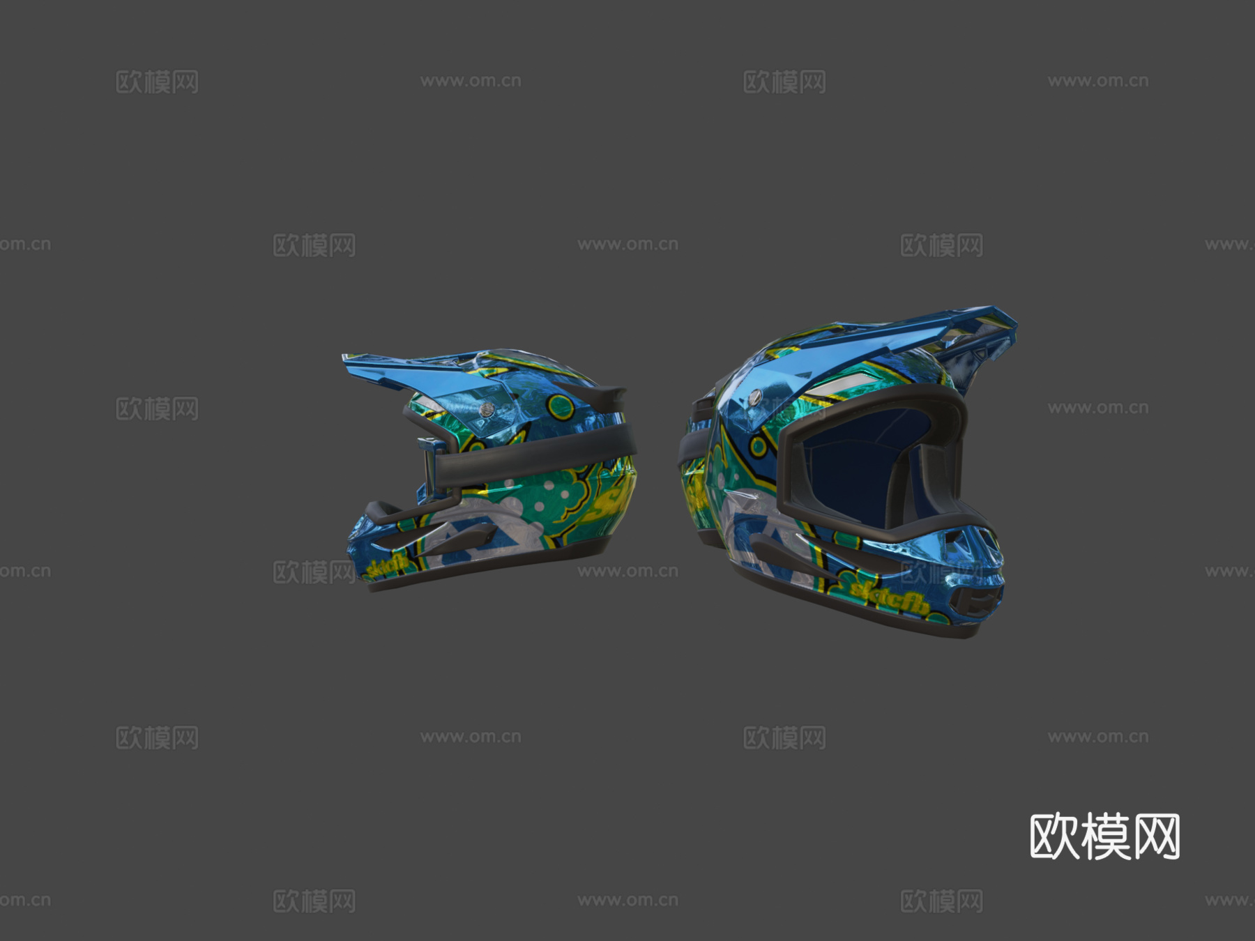 全脸摩托越野头盔3d模型下载（渲染图5）