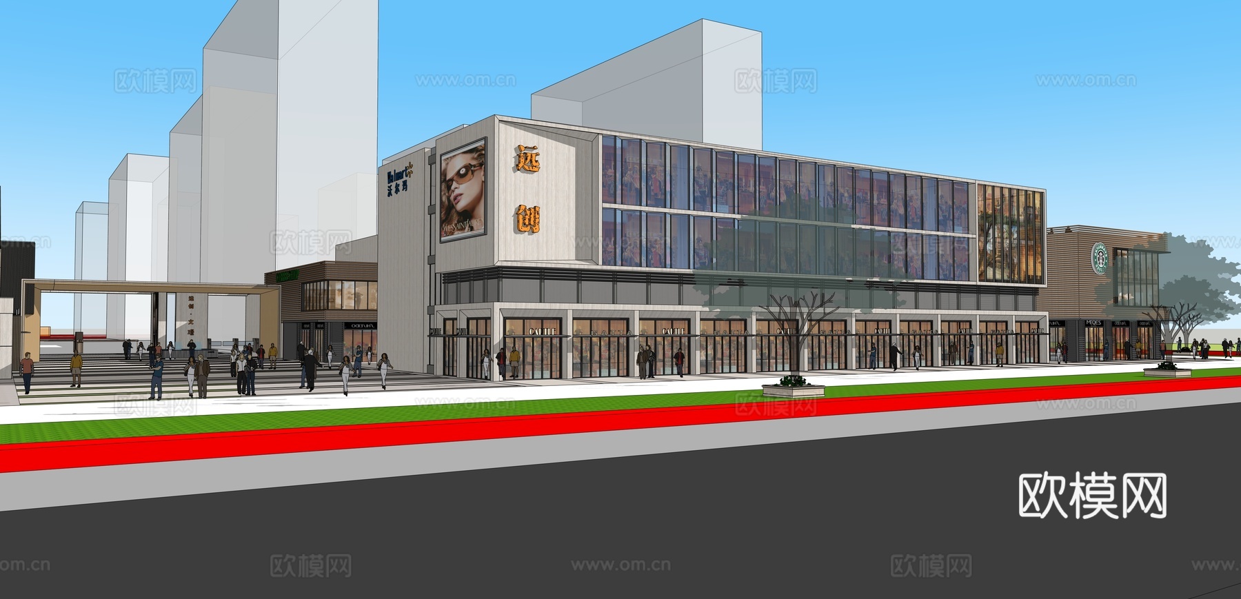 现代商业街 步行街su模型下载（渲染图1）