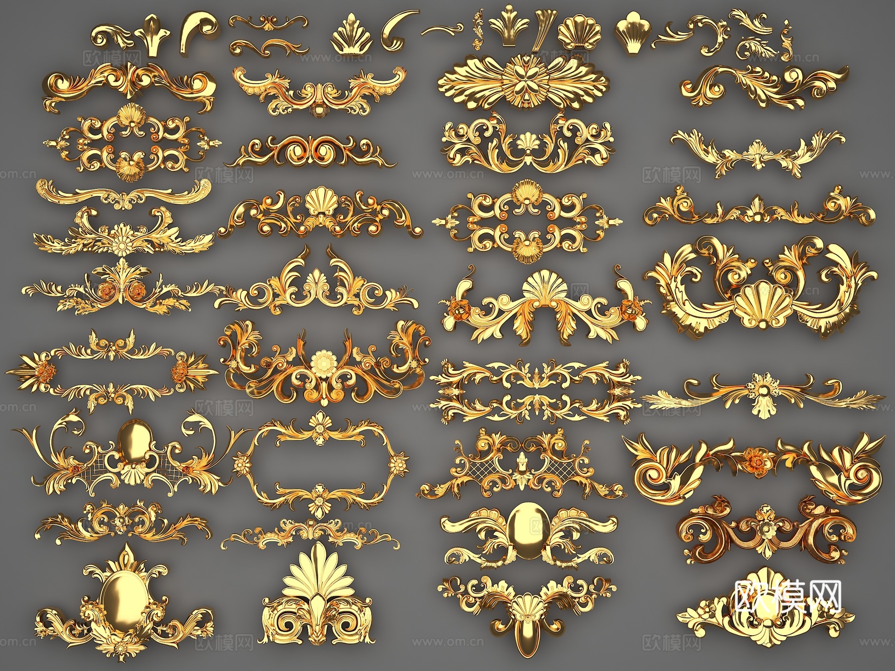 欧式雕花 墙面雕花 金色雕花 雕刻件3d模型