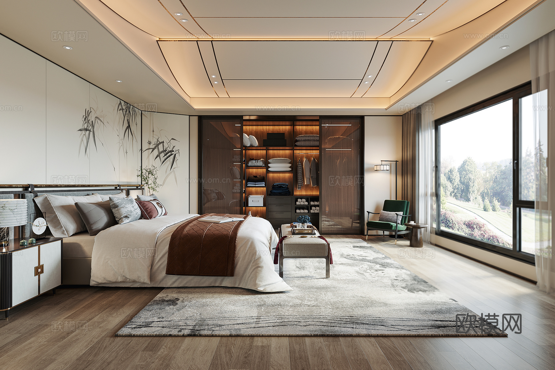 新中式卧室 主卧3d模型下载