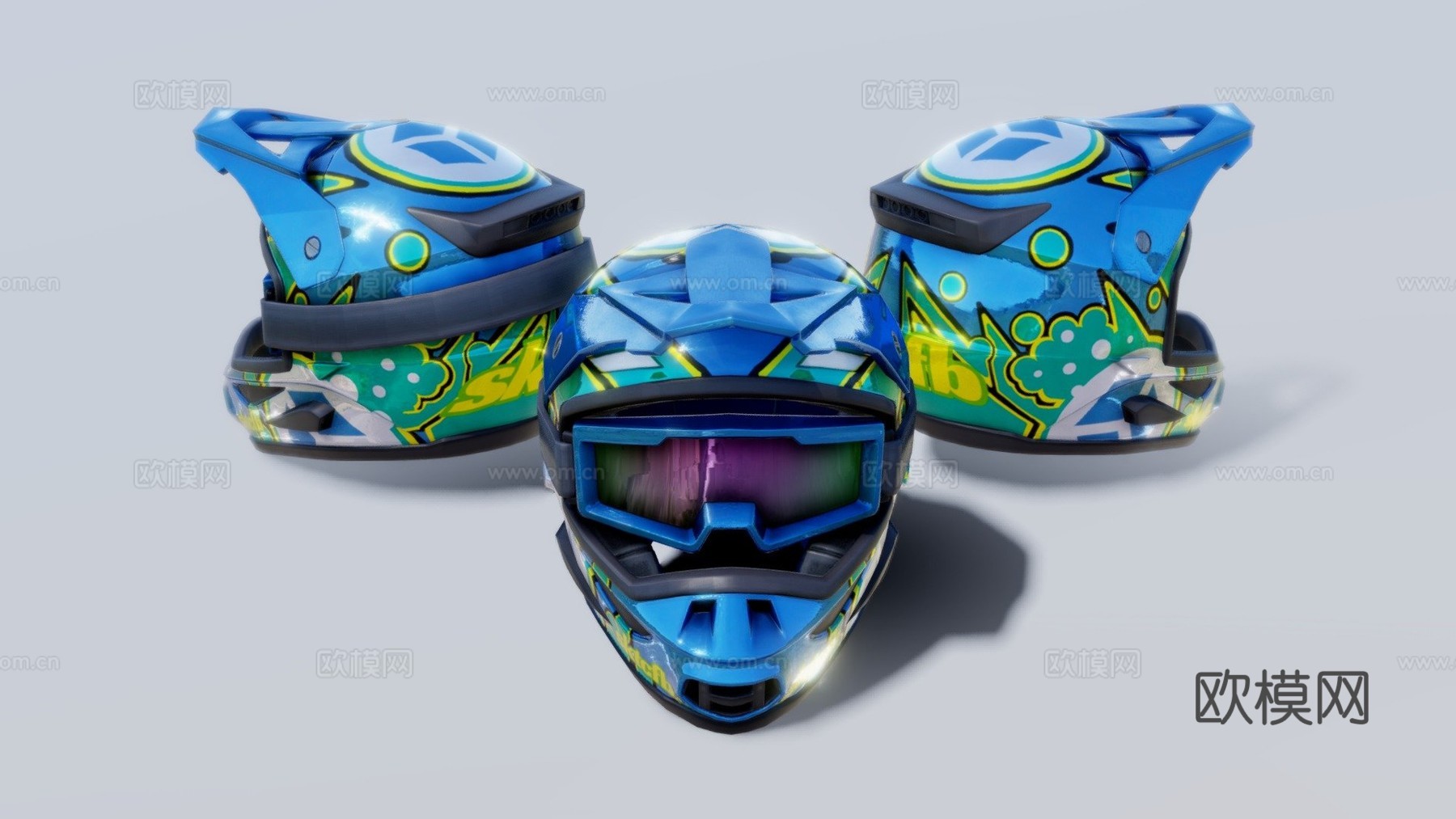 全脸摩托越野头盔3d模型下载（渲染图1）