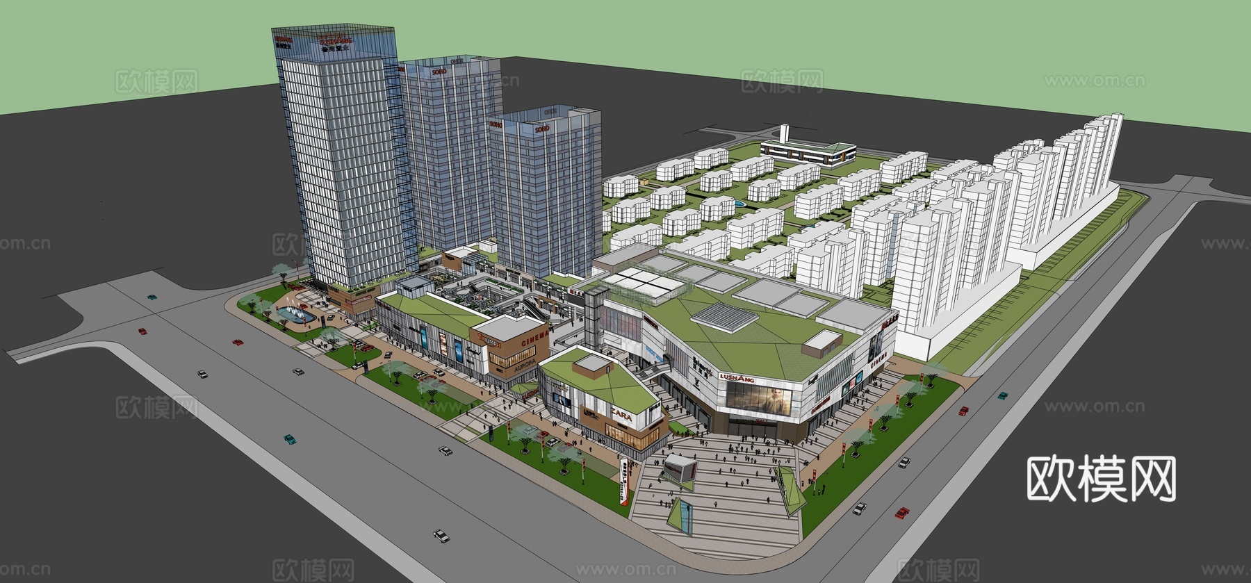 现代商业综合体su模型下载（渲染图1）