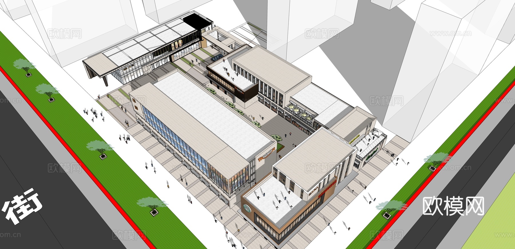 现代商业街 步行街su模型下载（渲染图5）