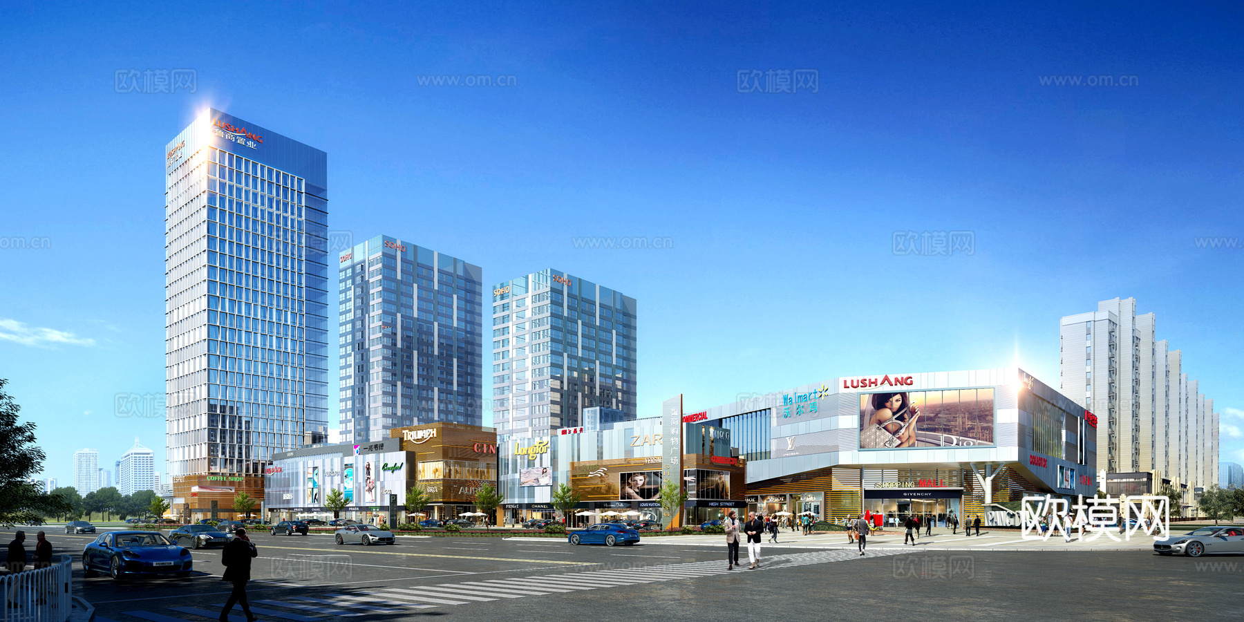 现代商业综合体su模型下载（渲染图2）