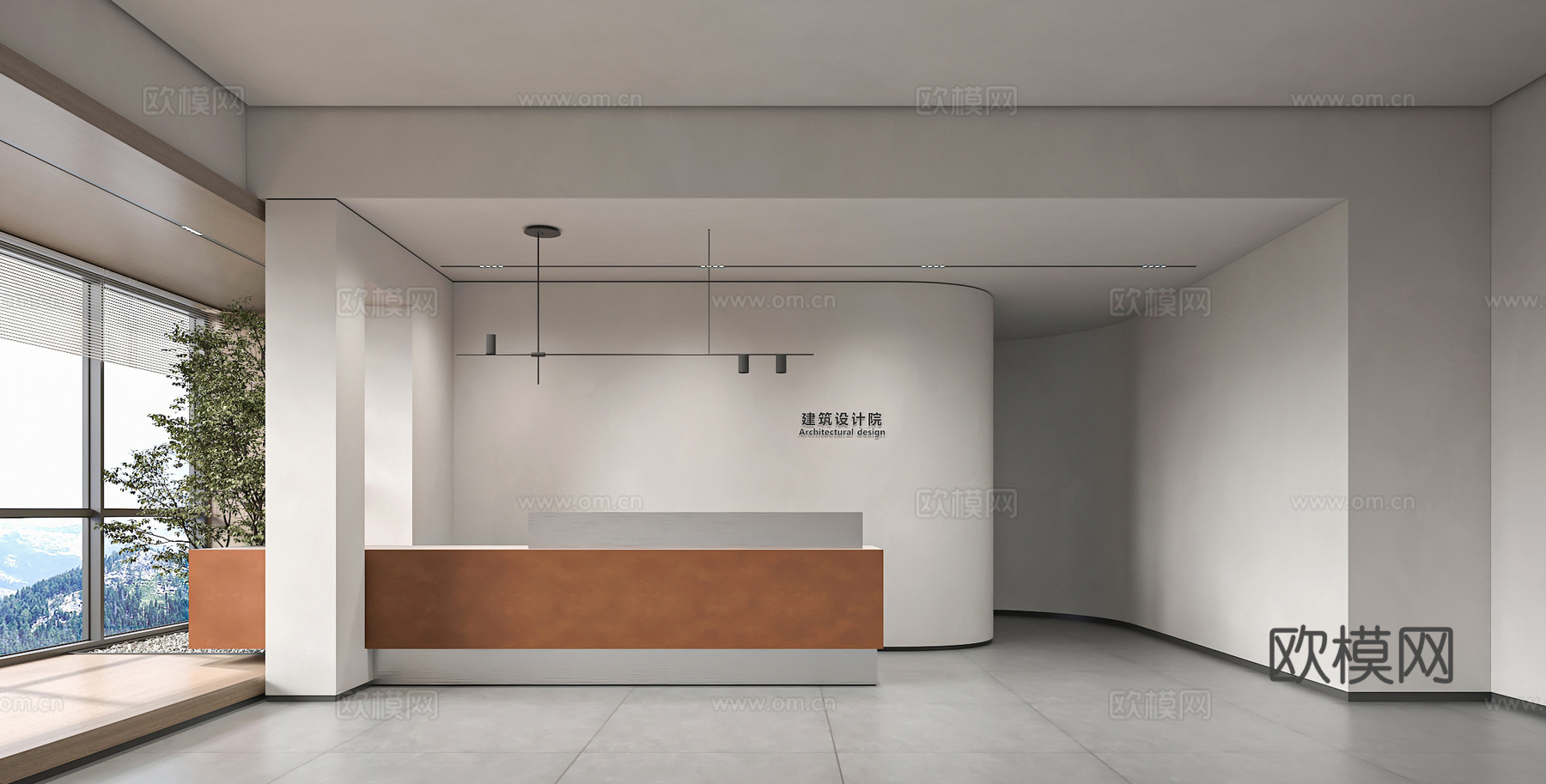 现代办公接待厅3d模型下载
