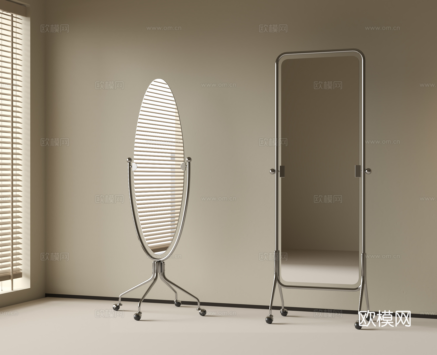 中古风镜子 穿衣镜 全身镜su模型下载（渲染图2）