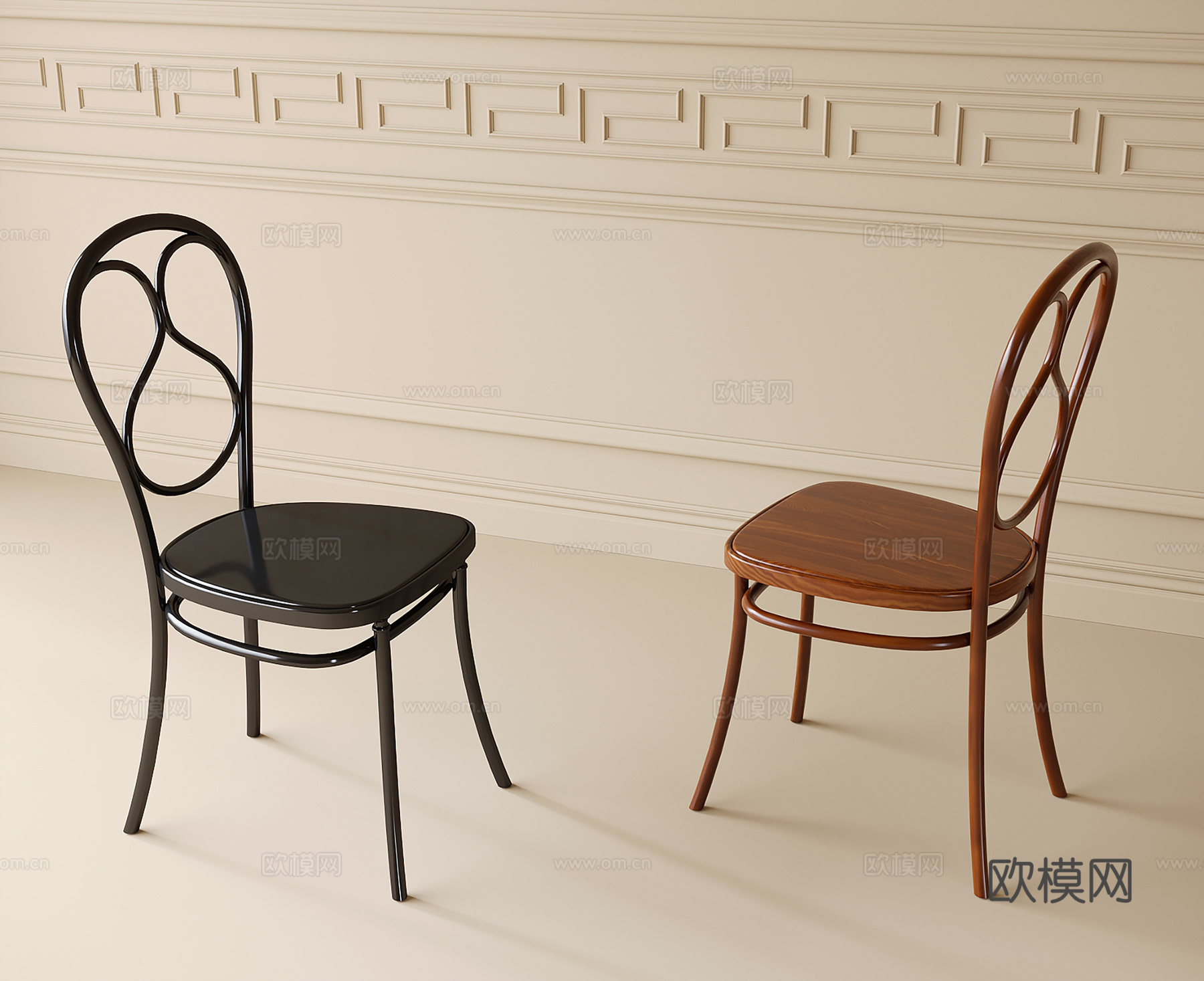法式实木餐椅 单椅 书椅su模型下载（渲染图2）
