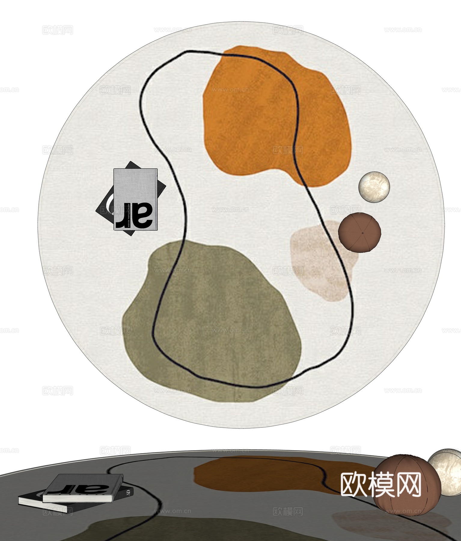 现代圆形地毯 装饰摆件su模型下载（渲染图1）