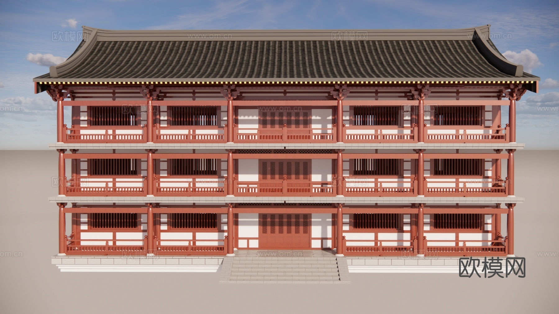 中式古建筑 阁楼su模型下载（渲染图3）