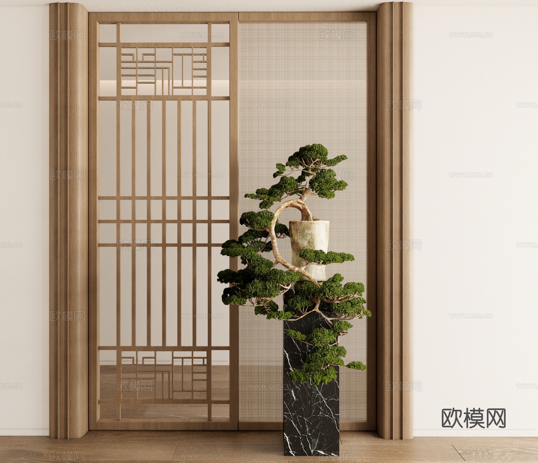 新中式屏风 花格屏风 花架3d模型