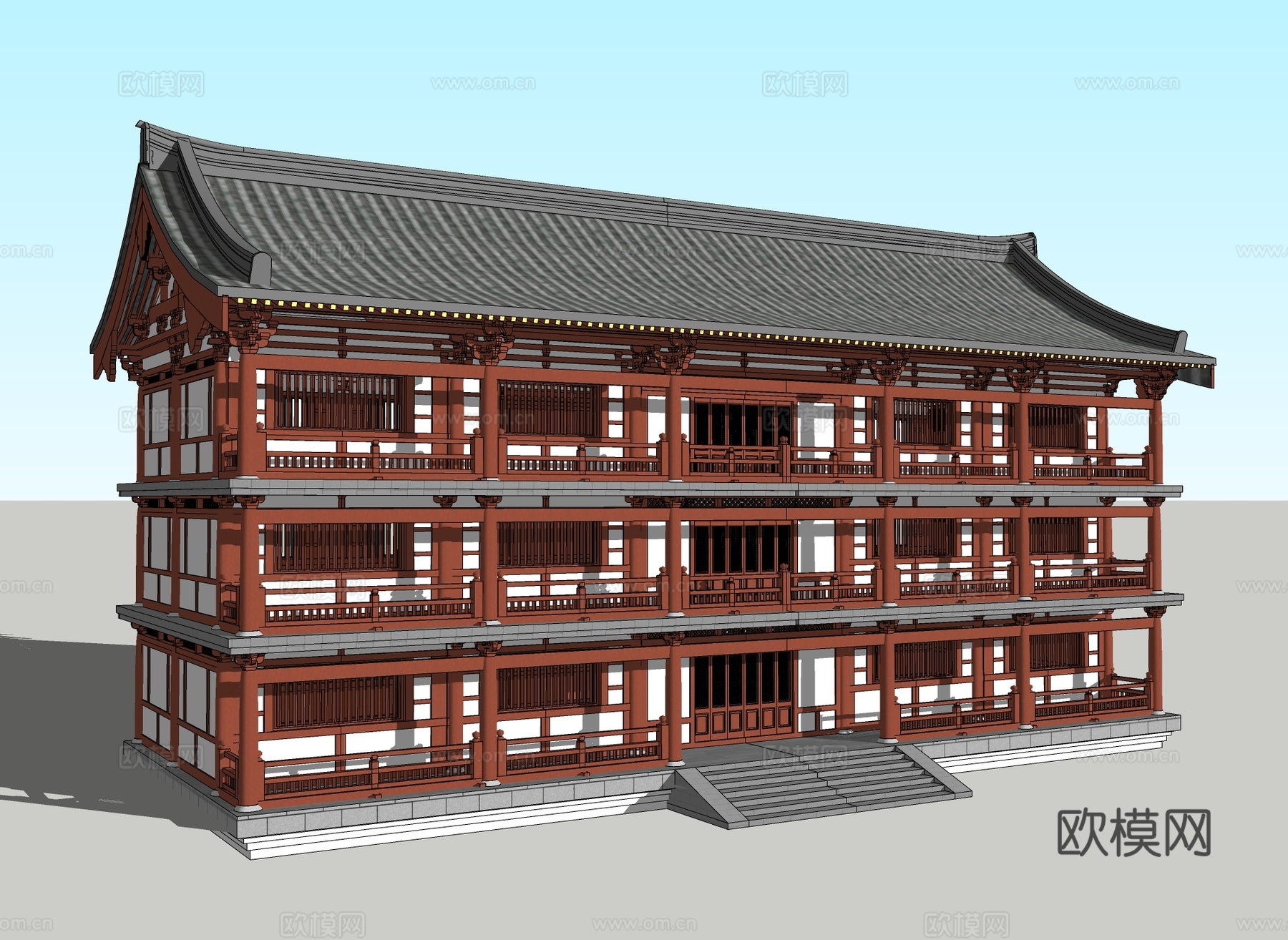 中式古建筑 阁楼su模型下载（渲染图1）