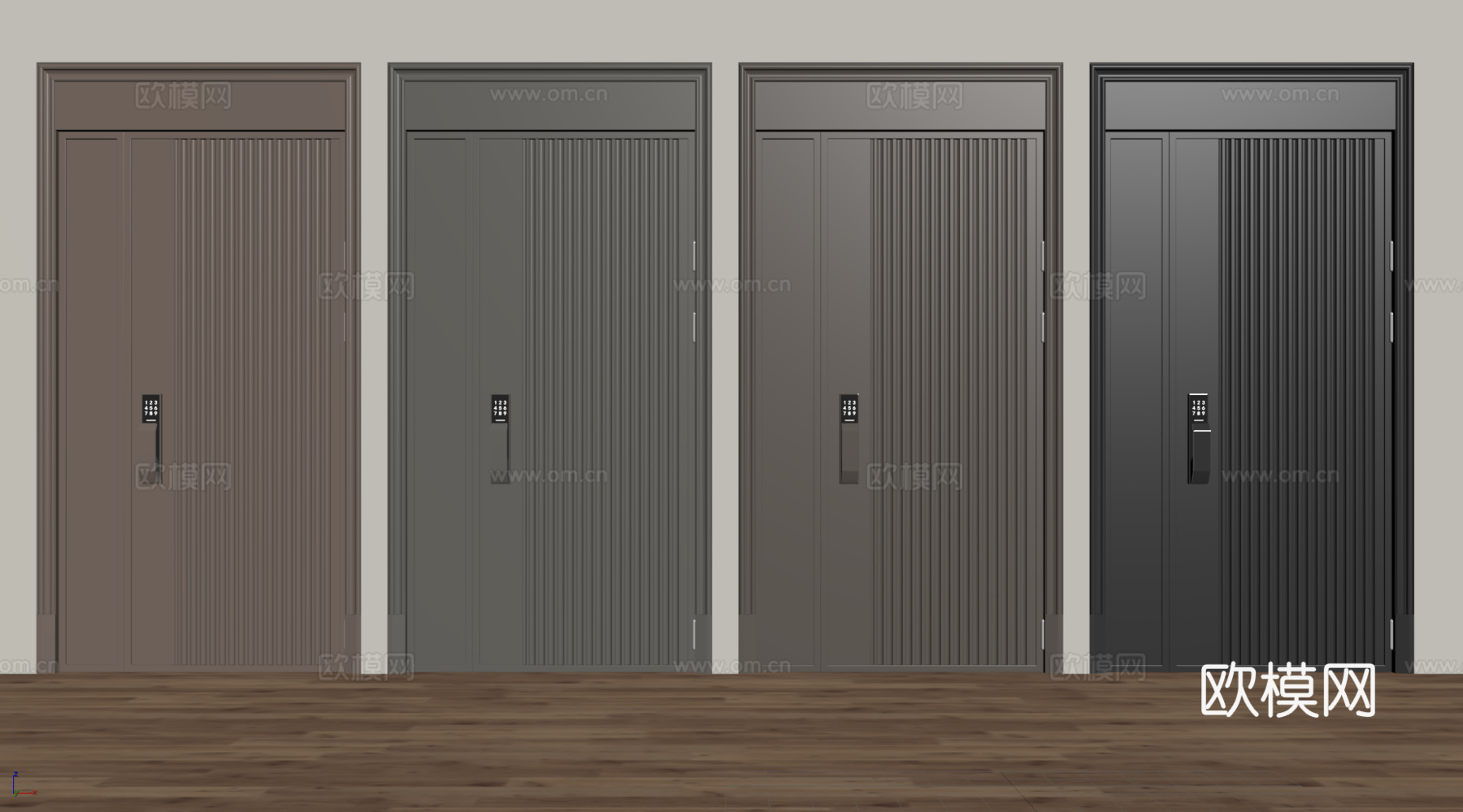 现代防盗门 子母门 平开门 木门 单开门su模型下载（渲染图1）