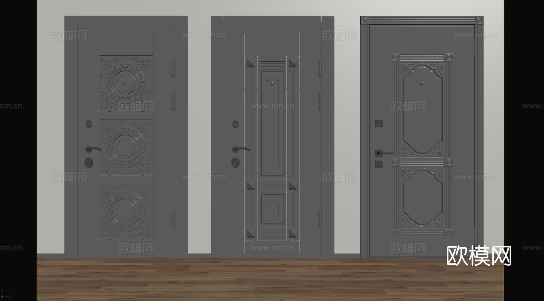 欧式单开门 木门su模型下载（渲染图1）