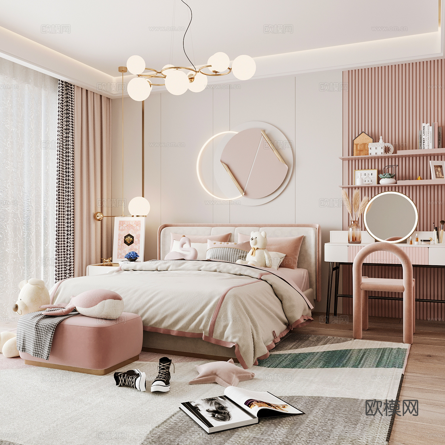 轻奢儿童房 女孩房3d模型下载
