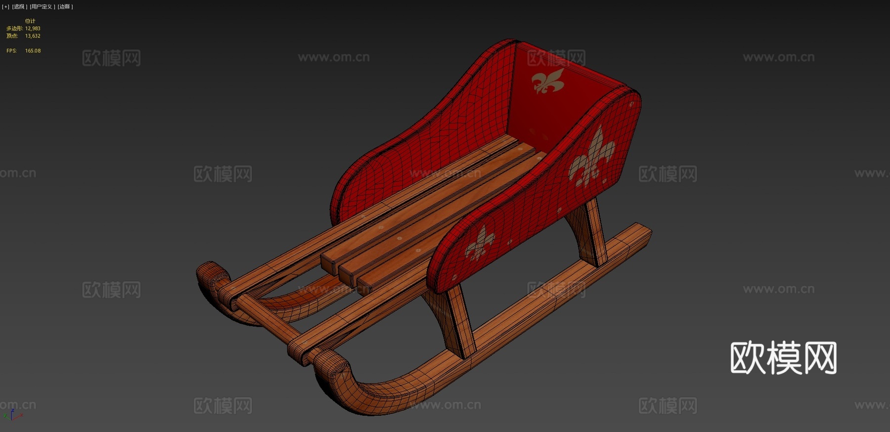 木质雪橇 人力车3d模型