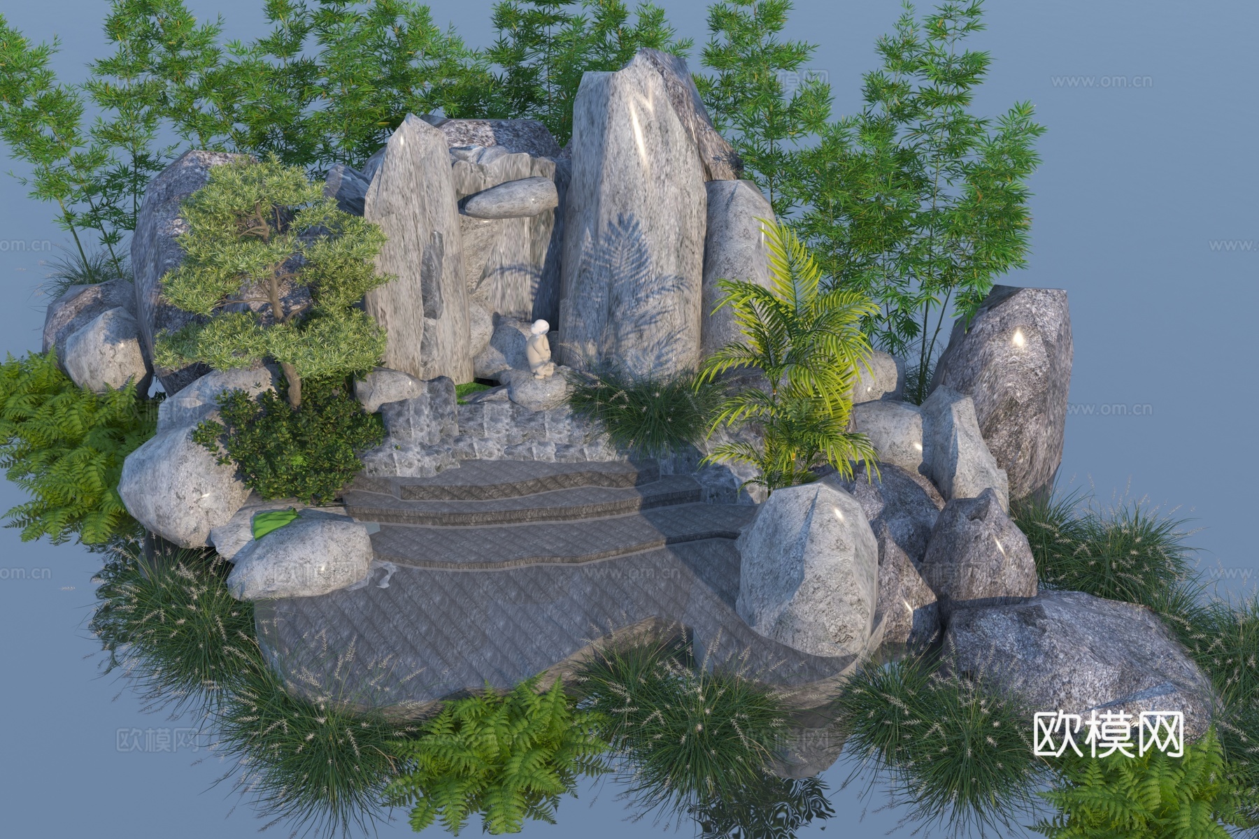 假山水景 叠水景观3d模型