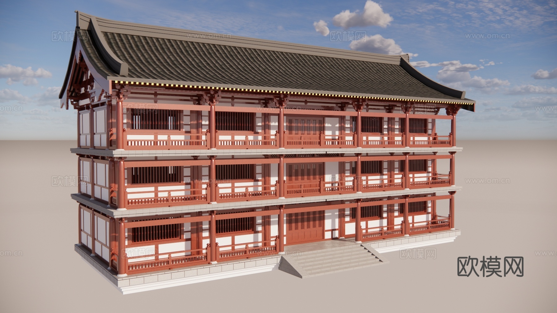 中式古建筑 阁楼su模型下载（渲染图2）