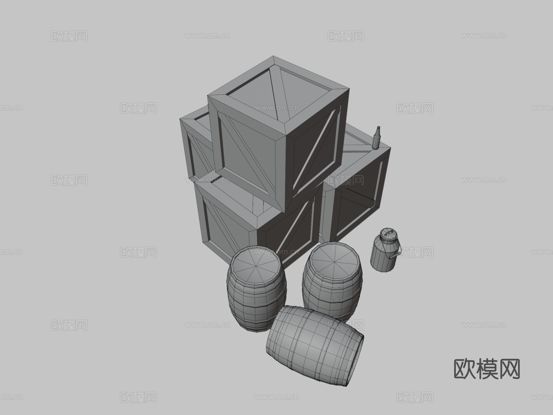 货物道具 木箱 木桶3d模型