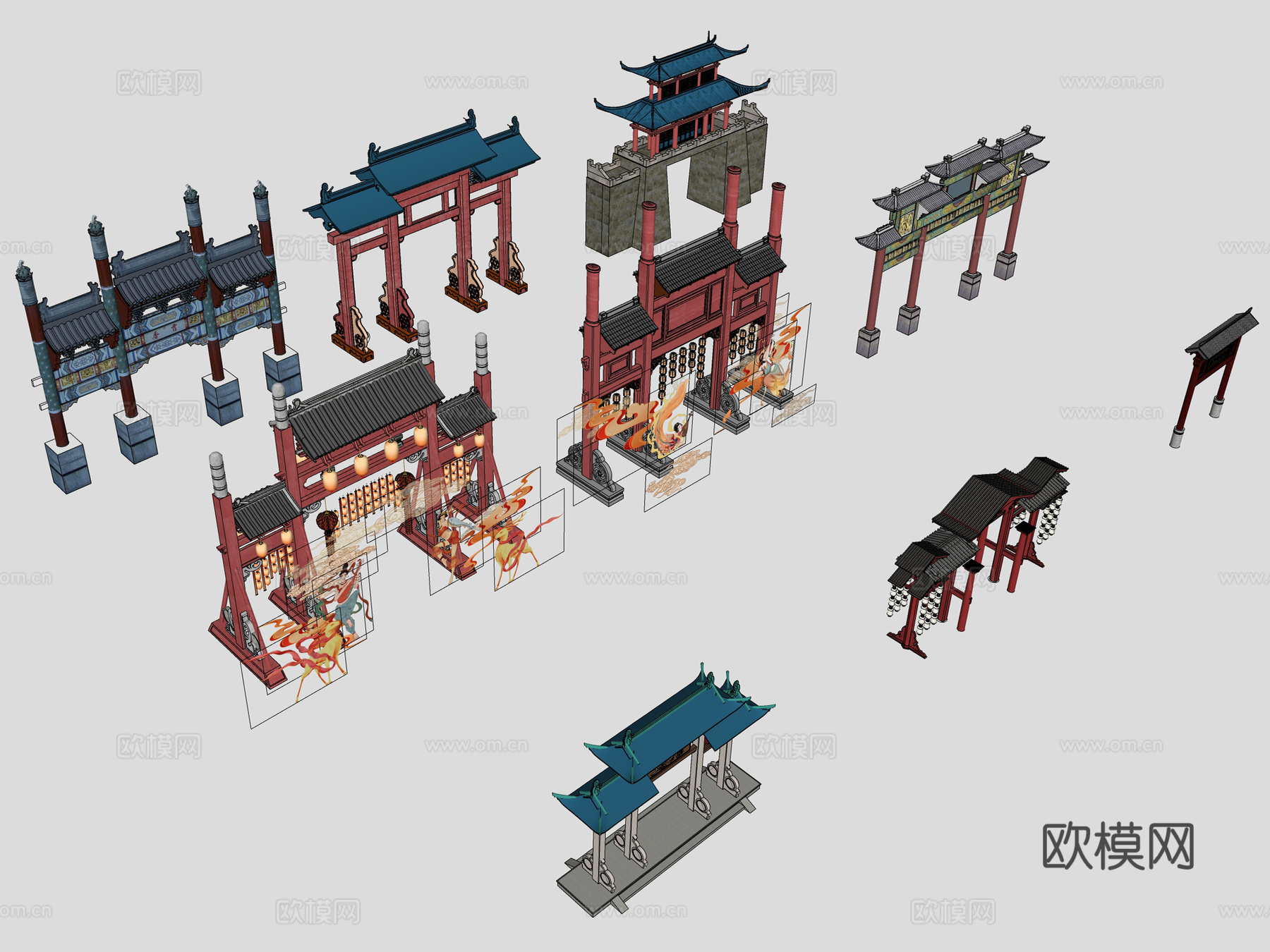 新中式牌坊 牌楼su模型